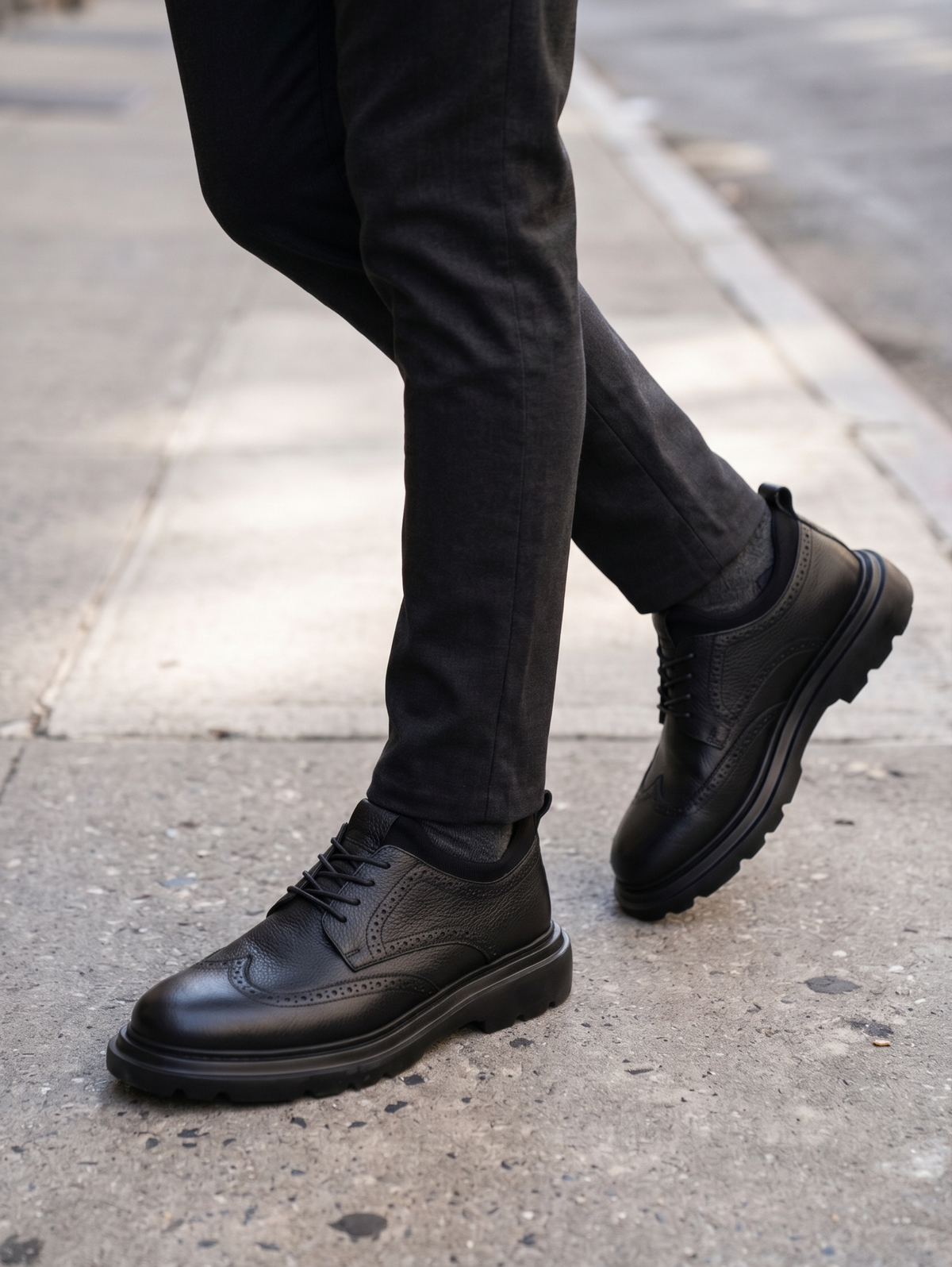 Black Leather Shoes With A Modern Lug Sole