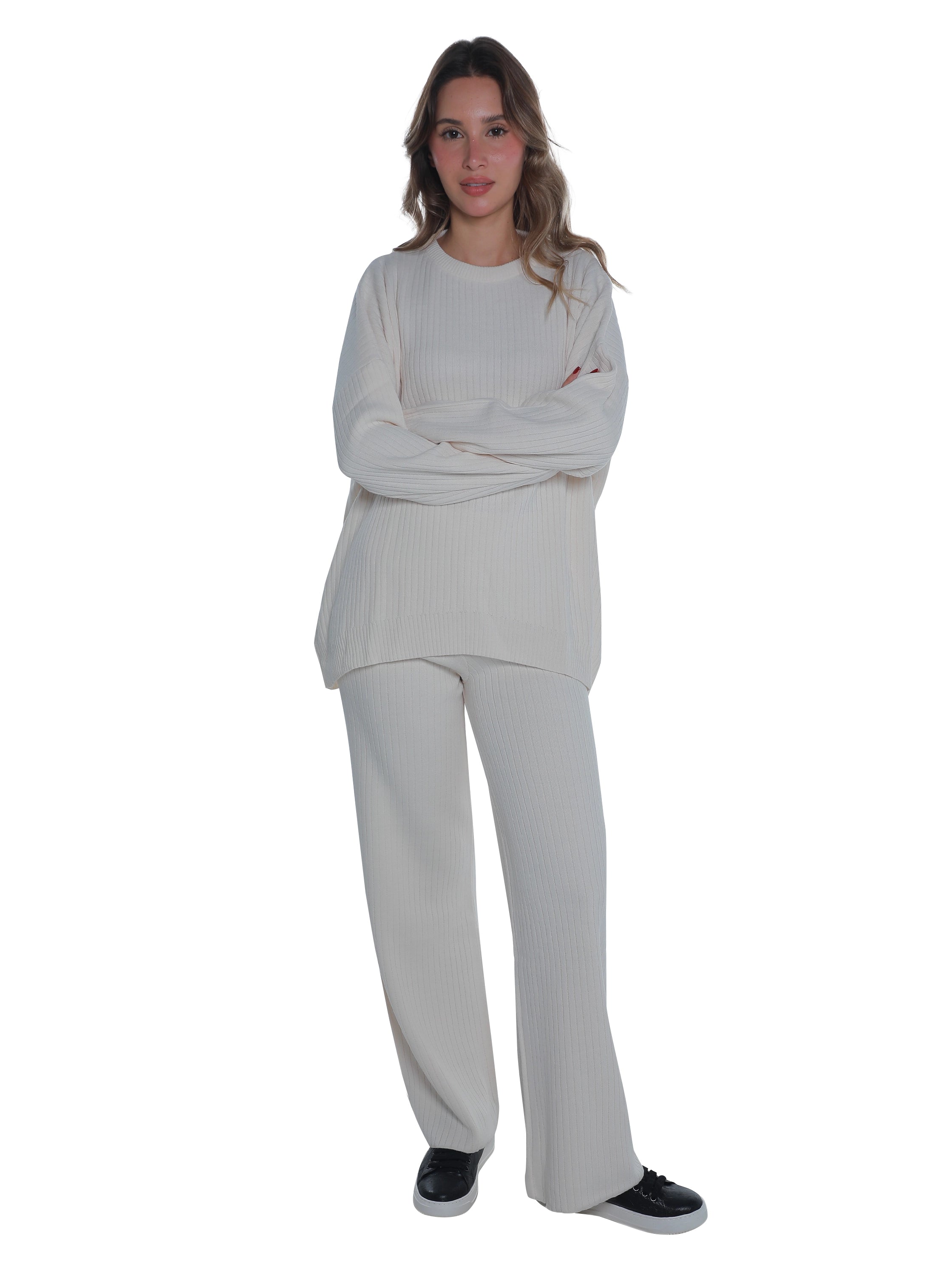 Ribbed Light Beige Pant & Sweater Set