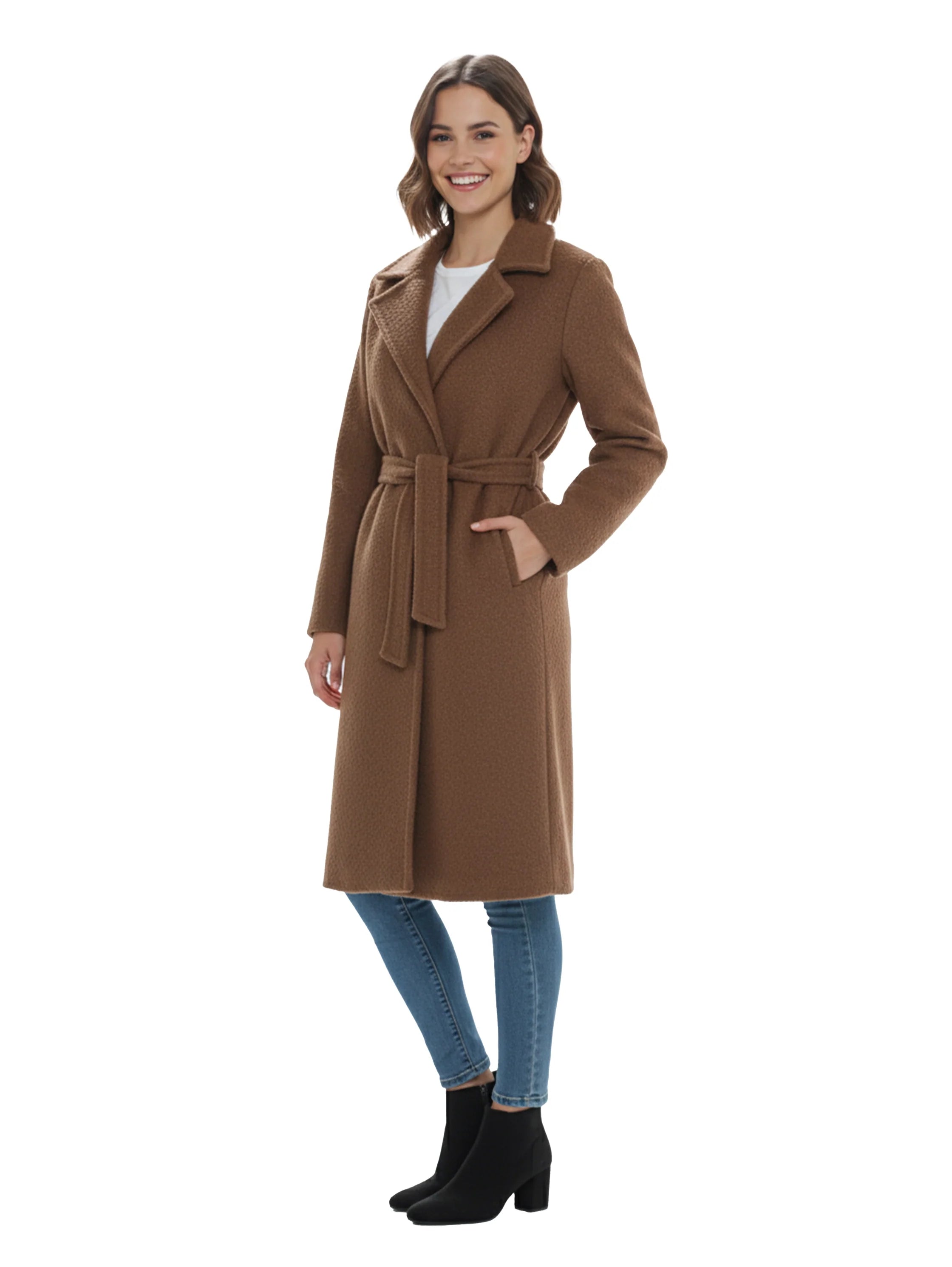 Brown Waisted Tie Long Coat