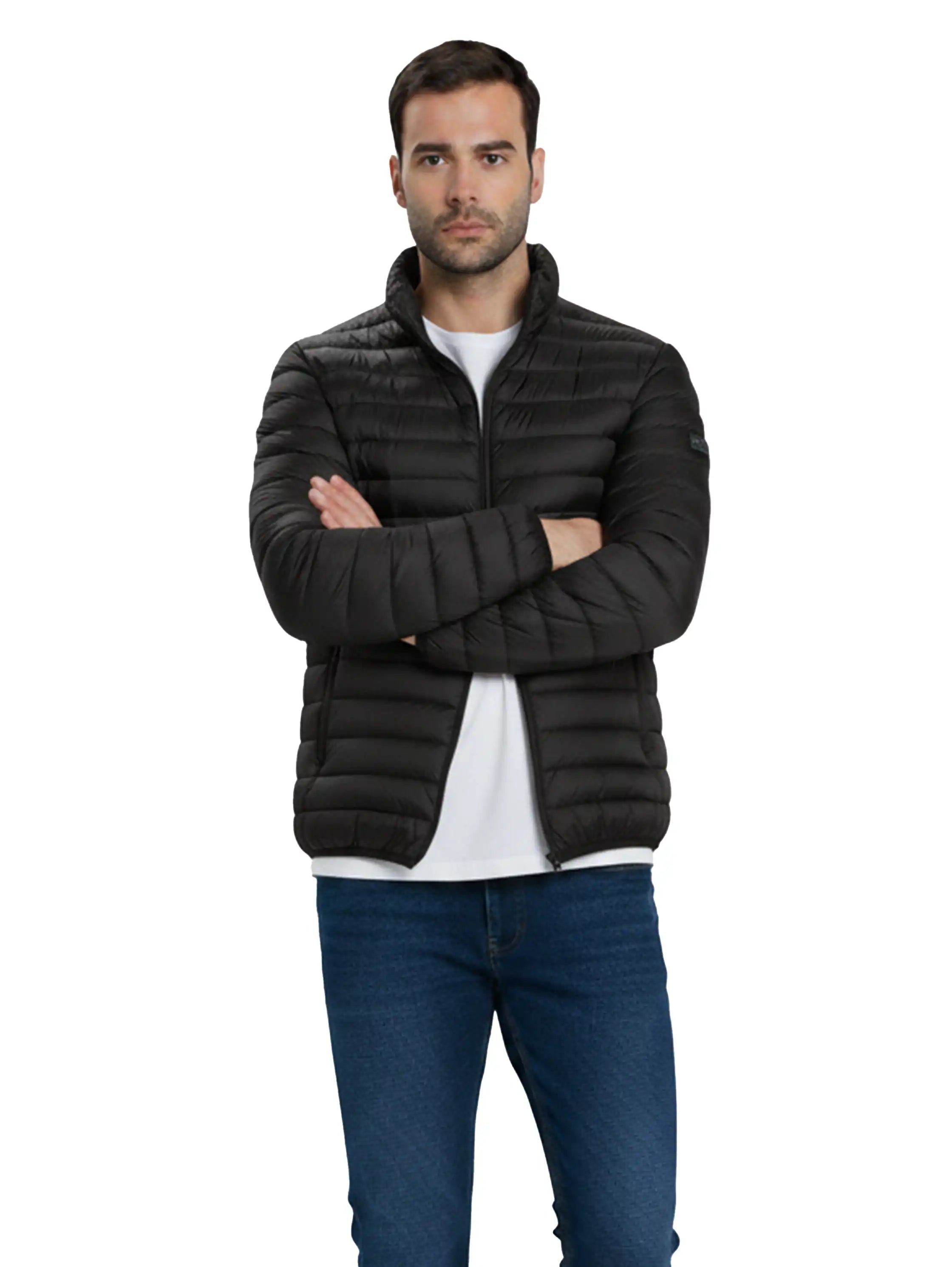 Black Padded Puffer Jacket With Zipper to Close