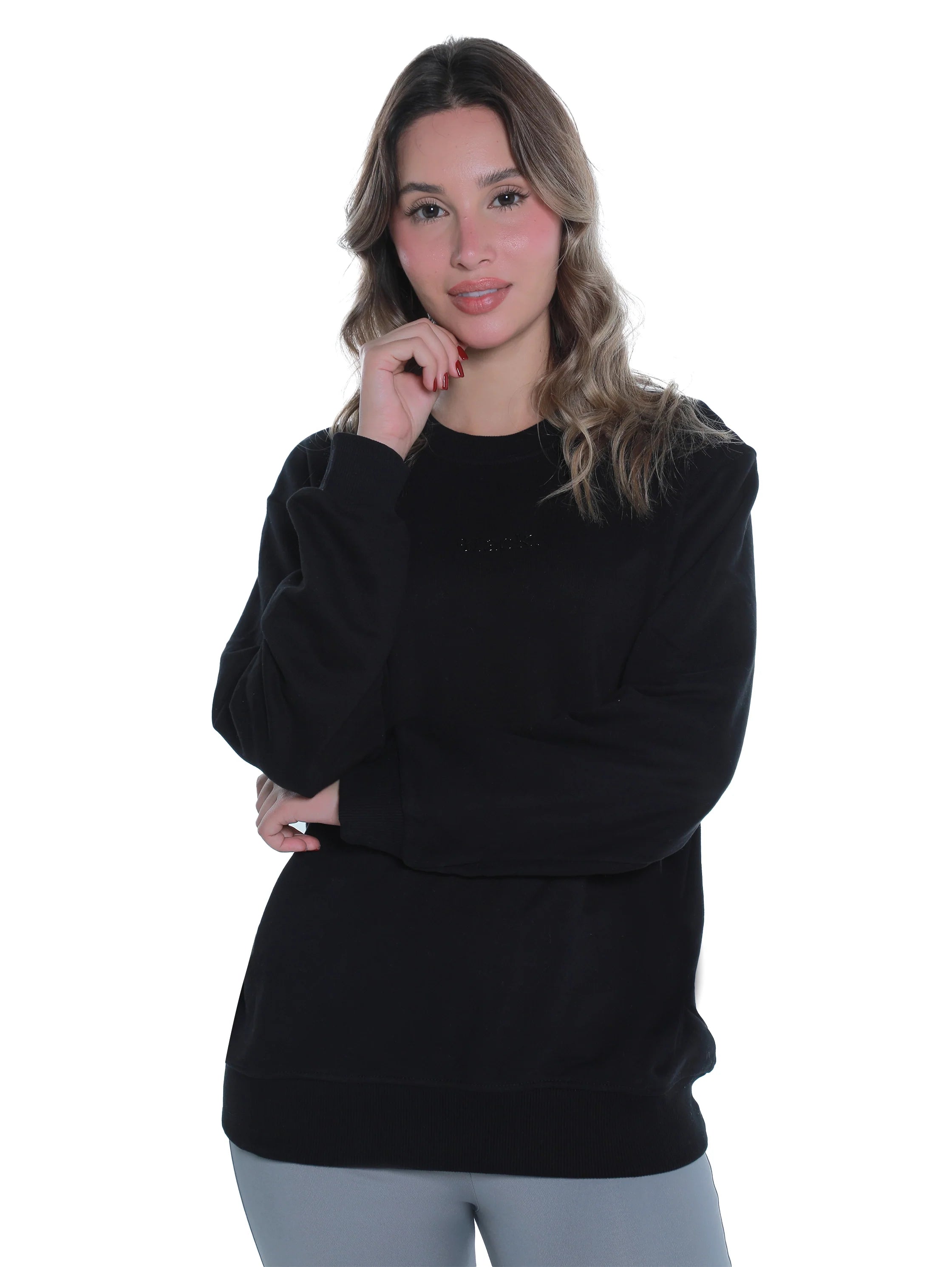 Black Cotton Sweater With " Black " Front Design