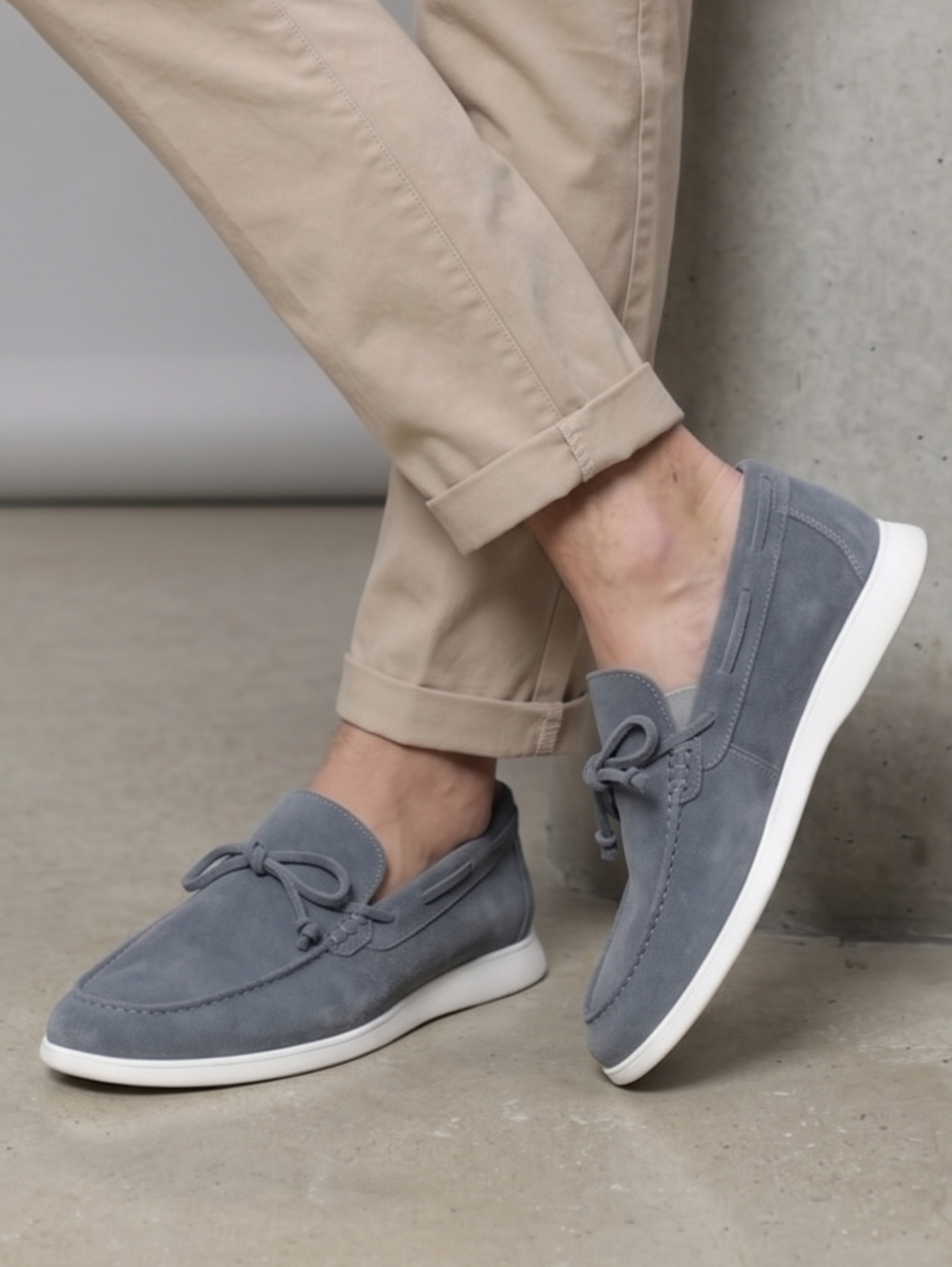 Grey Slip-On Loafer Casual Shoes With White Soles