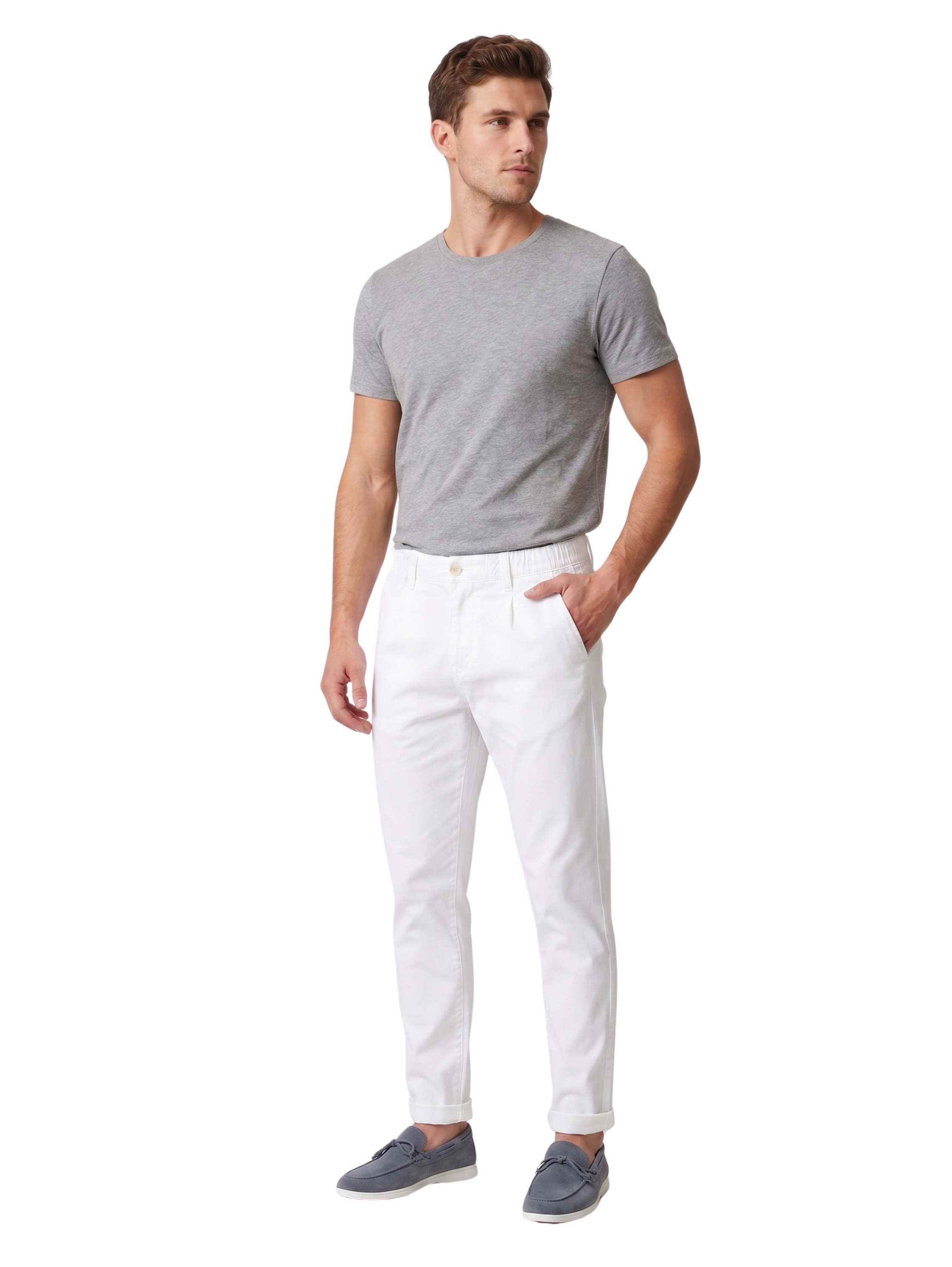 White Chino-Style Jogger Pants