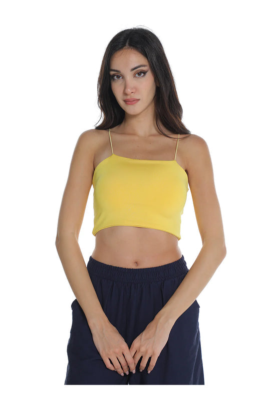 Thin Strap Yellow Sleeveless Crop Top