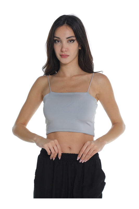 Thin Strap Grey Sleeveless Crop Top