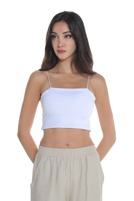 Thin Strap White Sleeveless Crop Top