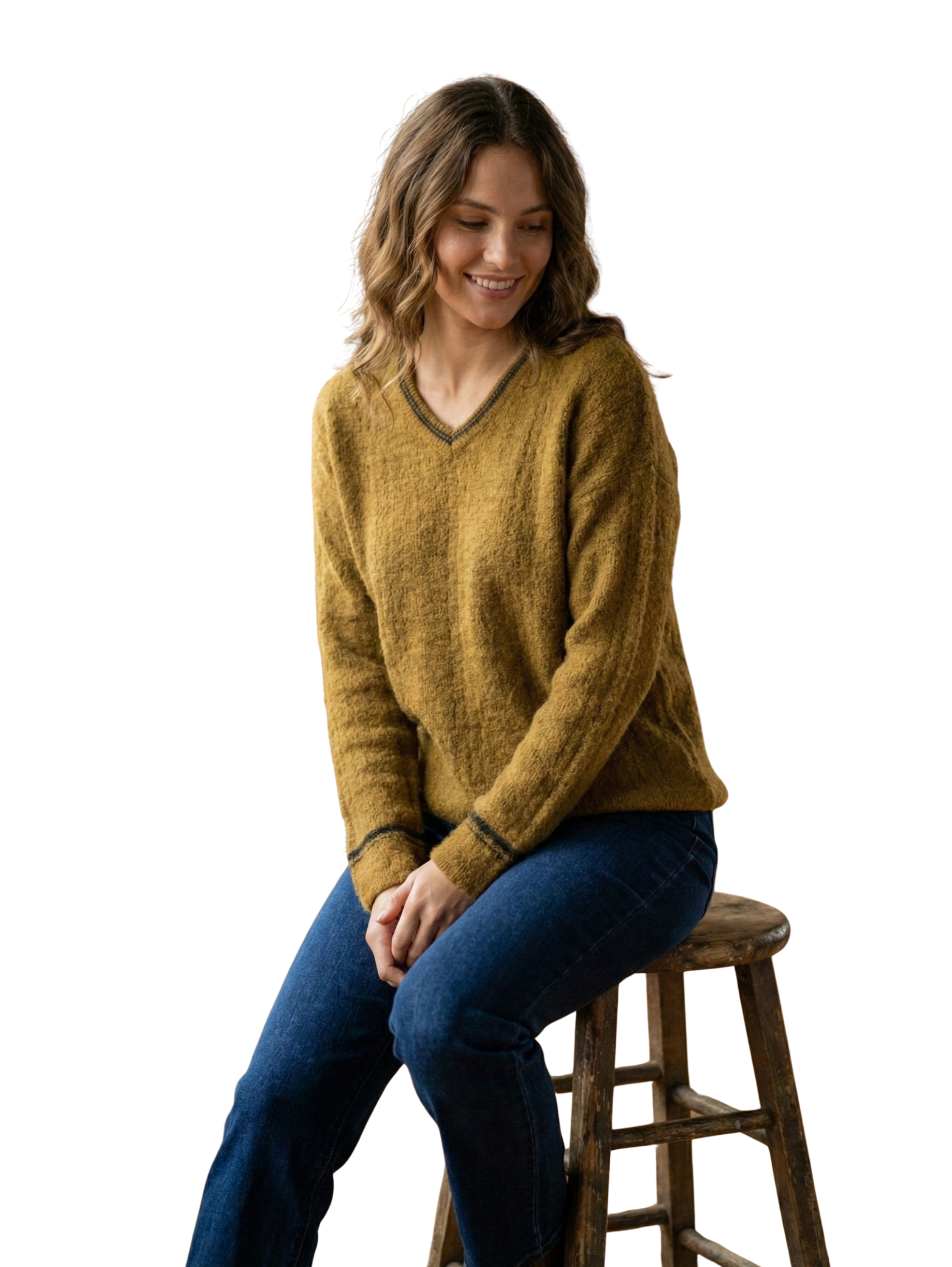 Khaki Knitted V-Neck Warm Pullover