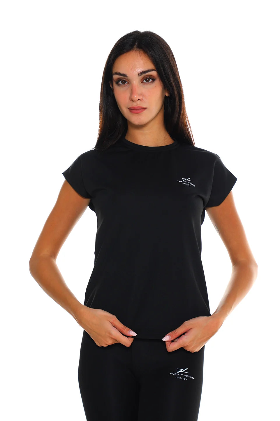 Short Sleeved Black Active Top With Simple Logo