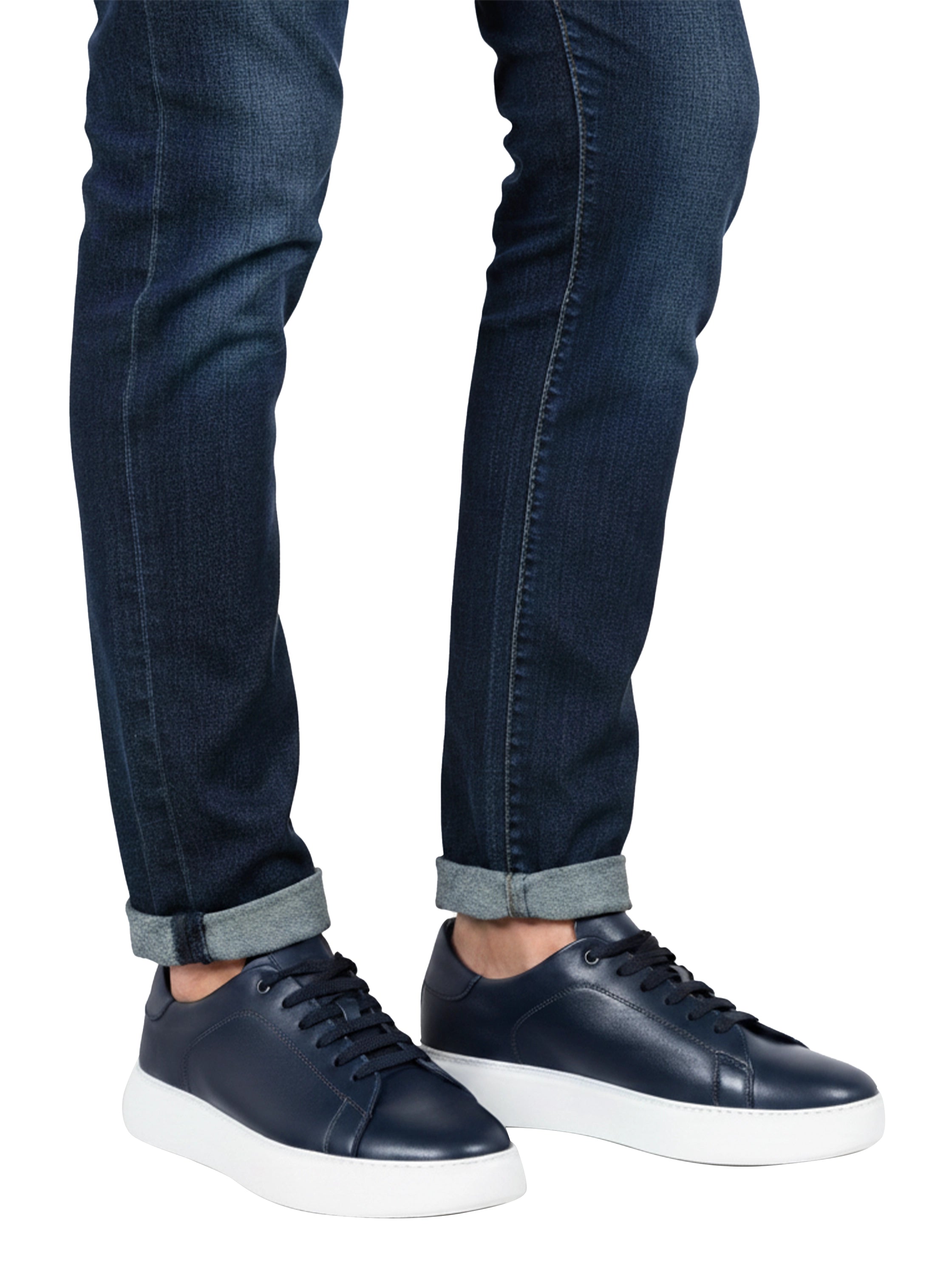 Navy Leather Shoes With Thick White Rubber Soles