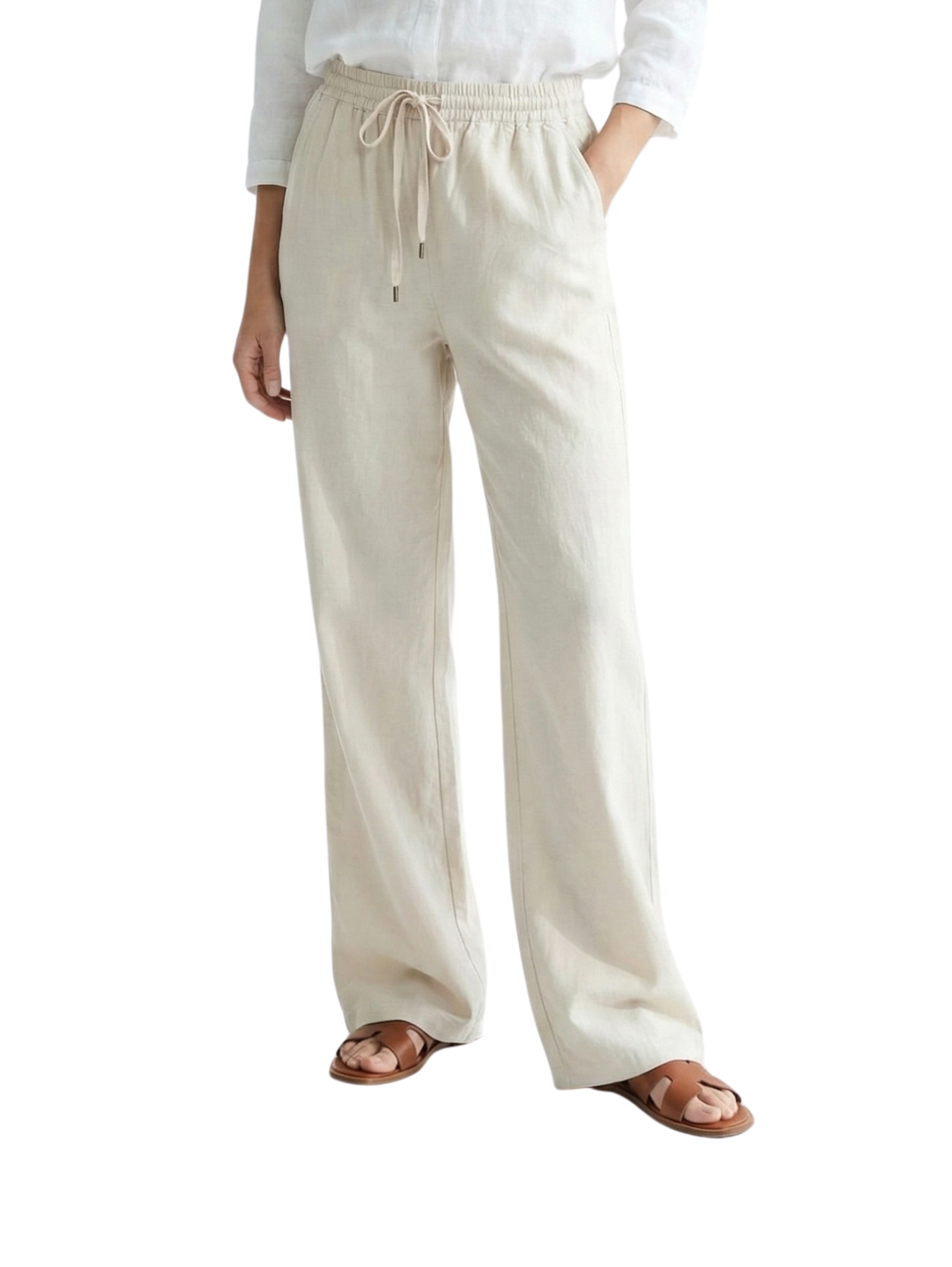 Beige Loose Fit Pant With Elastic Waist