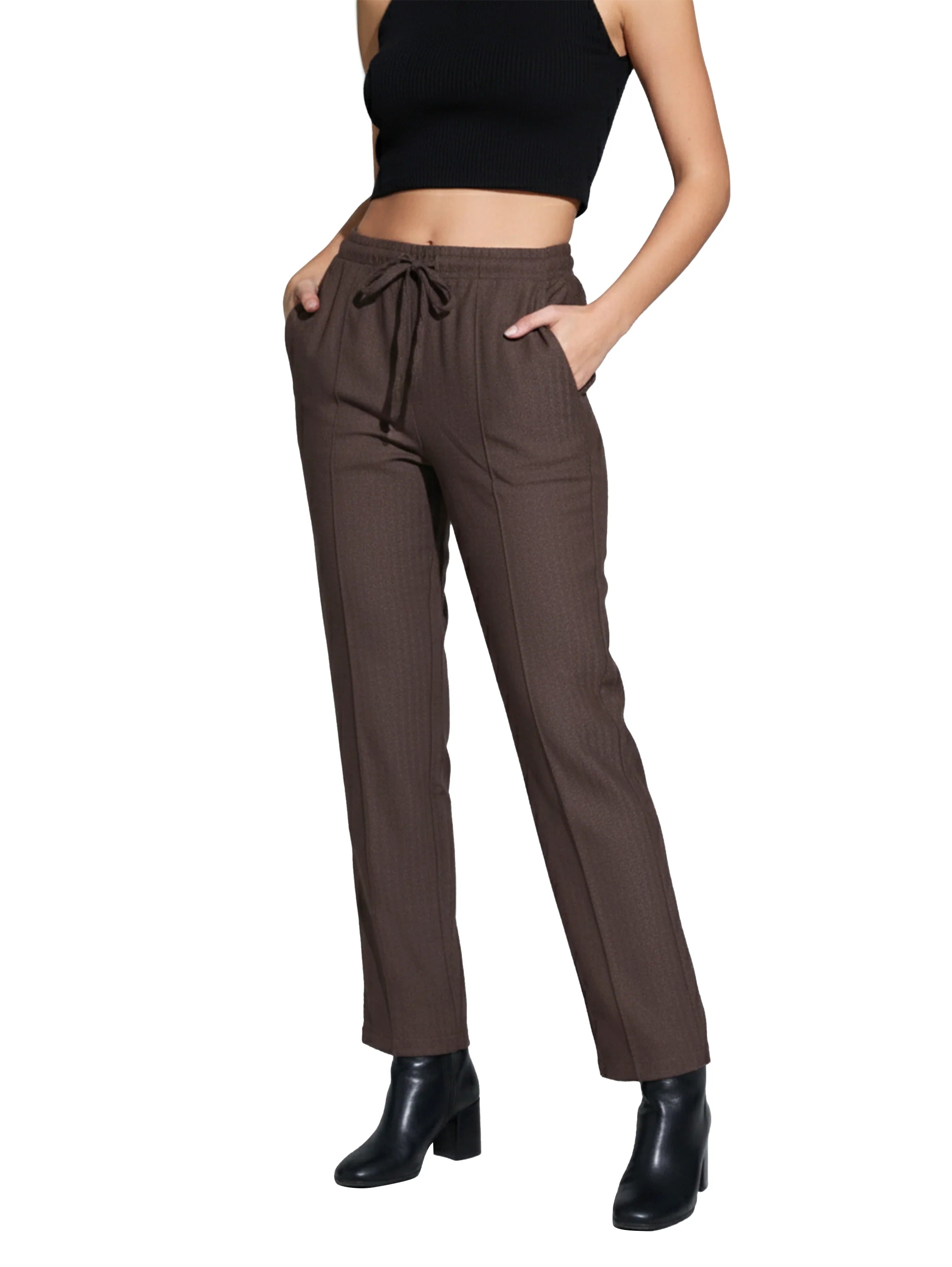 Brown Classy Pant Elastic Waist