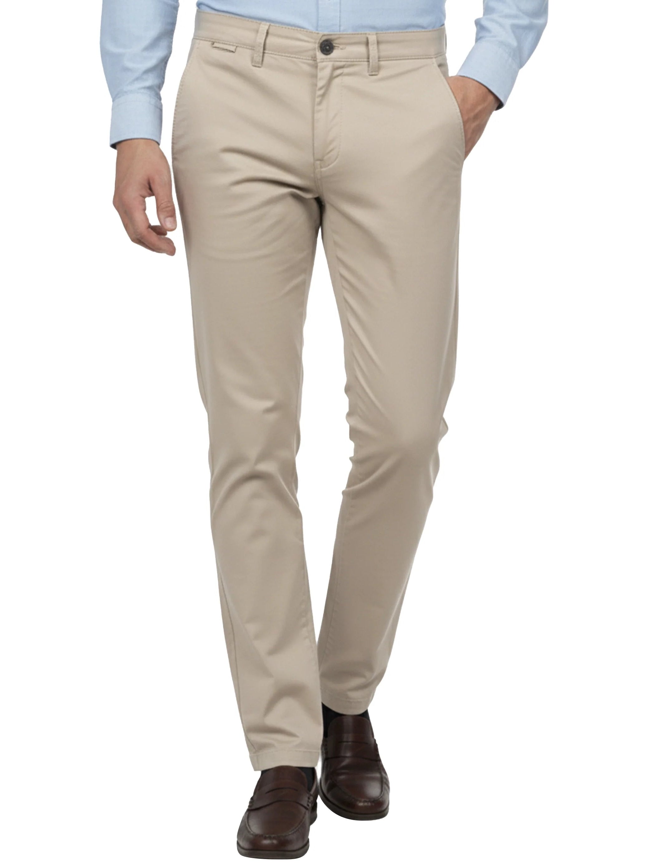 Beige Casual Chino Pant with Zipper & Button to Close