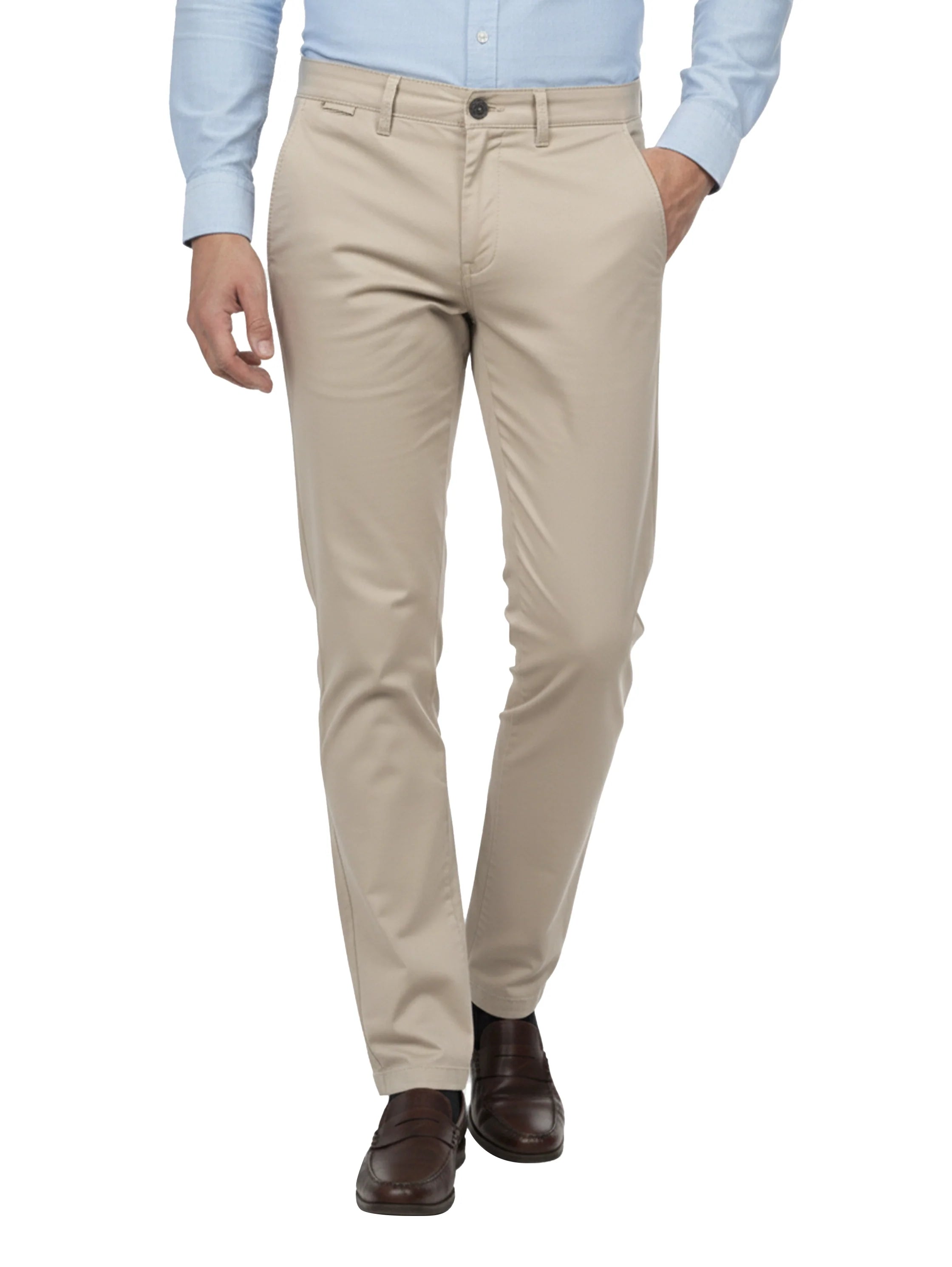 Beige Casual Chino Pant with Zipper & Button to Close