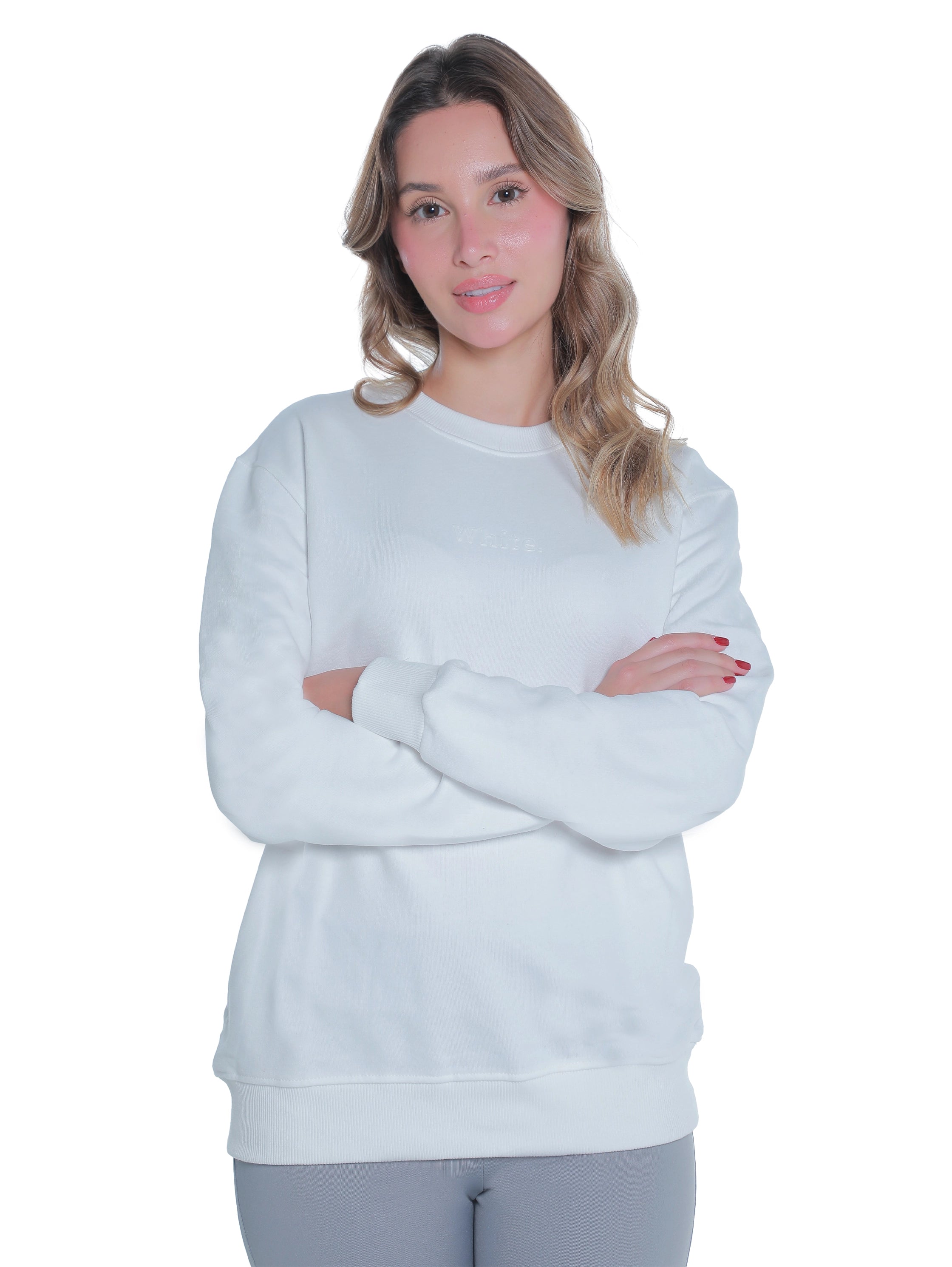 White Cotton Sweater With " White" Front Design