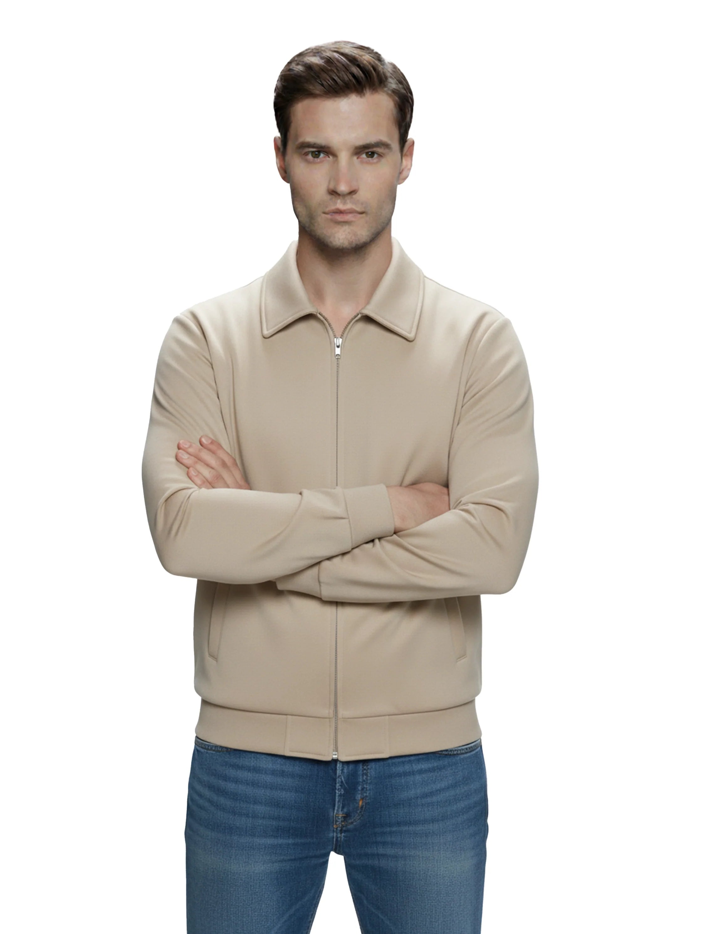 Beige Zippered Jacket With Collar
