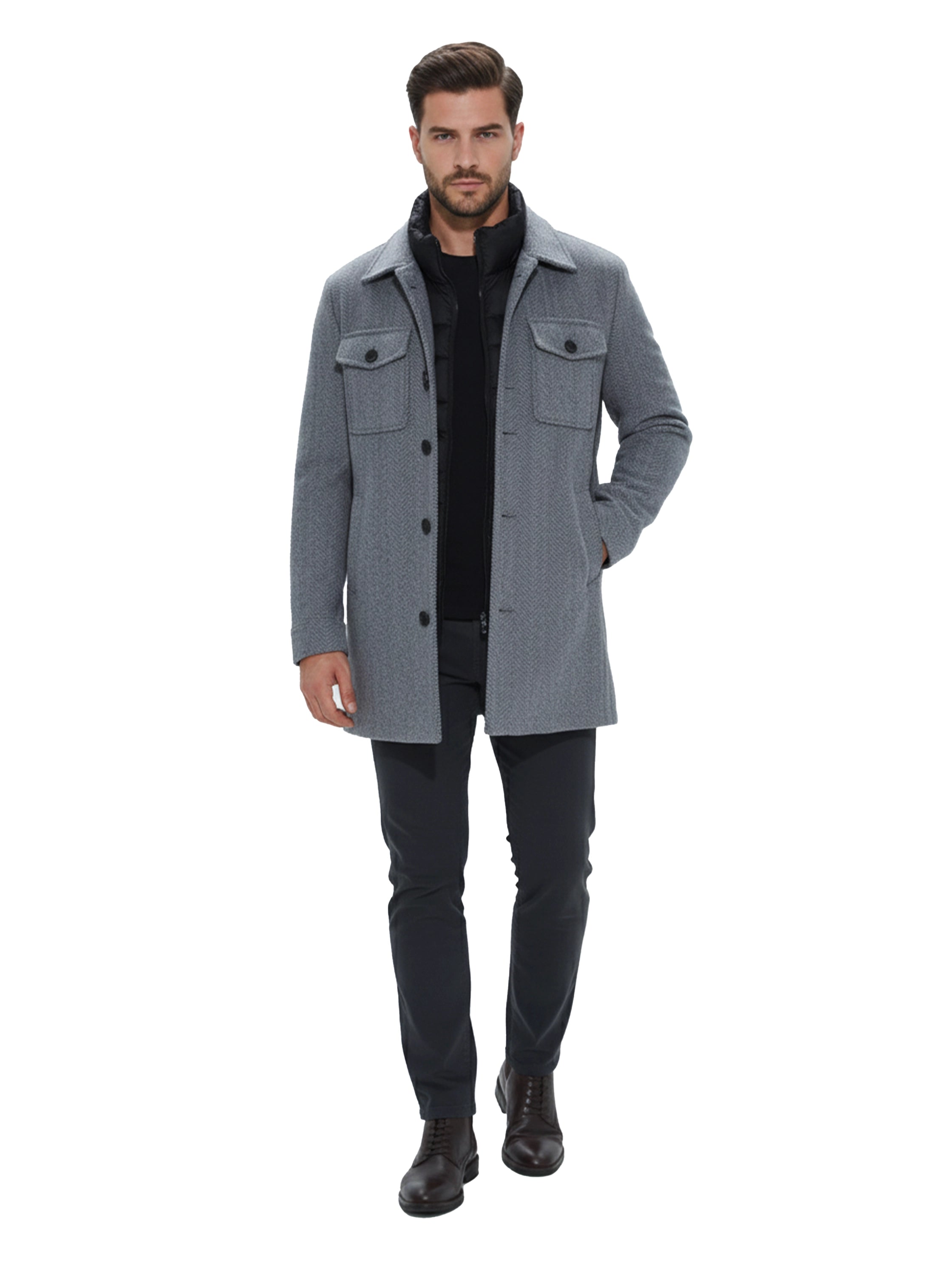 Grey Coat With Removable Inside Layer