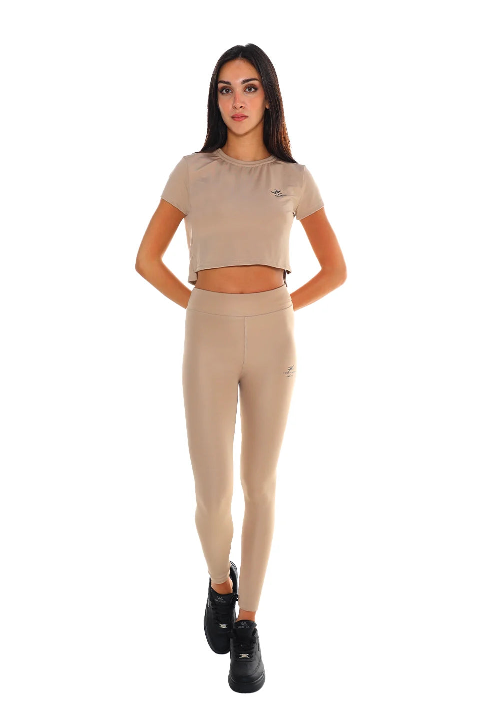 Beige Short Sleeved Active Crop Top