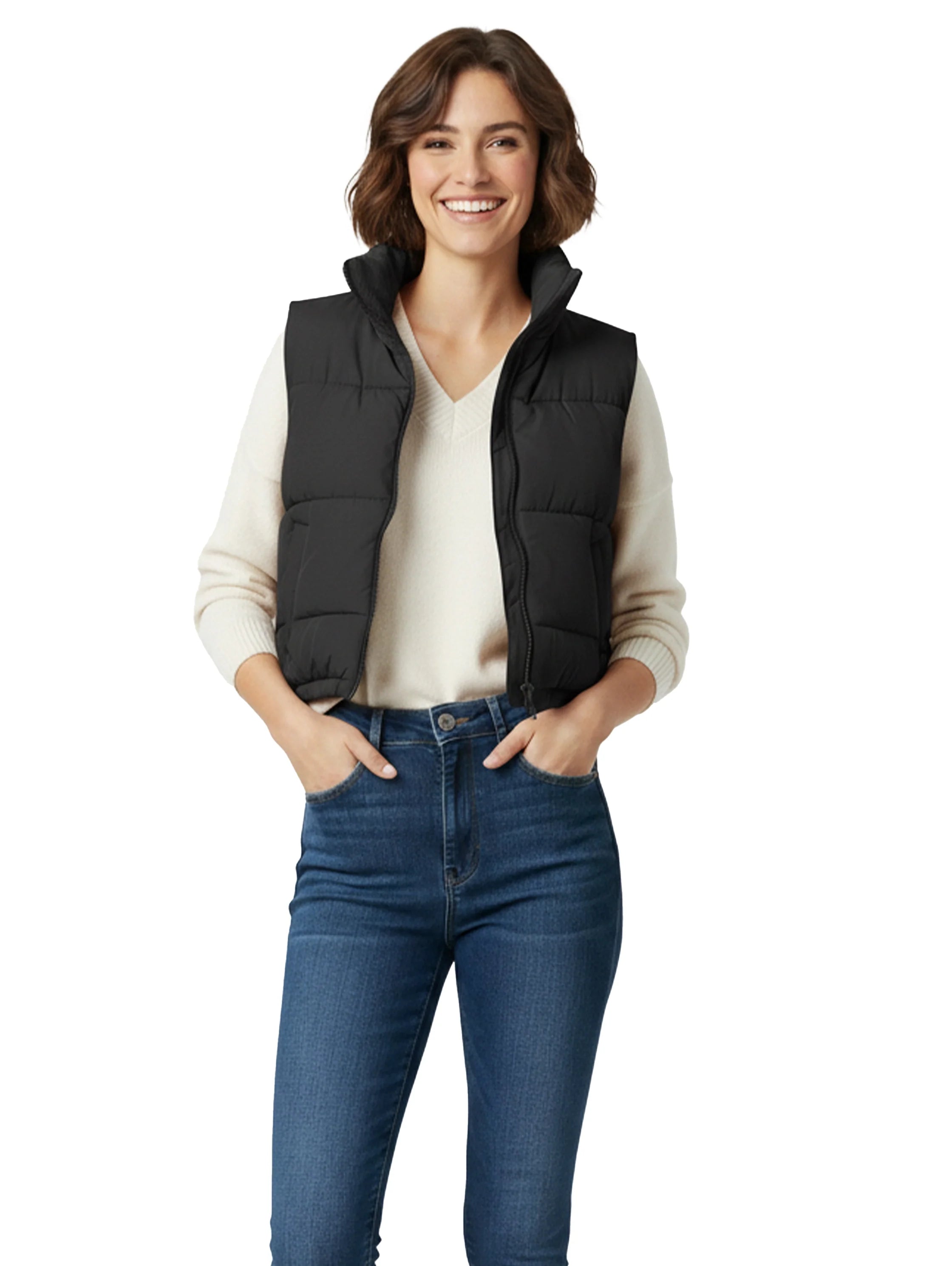 Crop Padded Black Puffer Vest