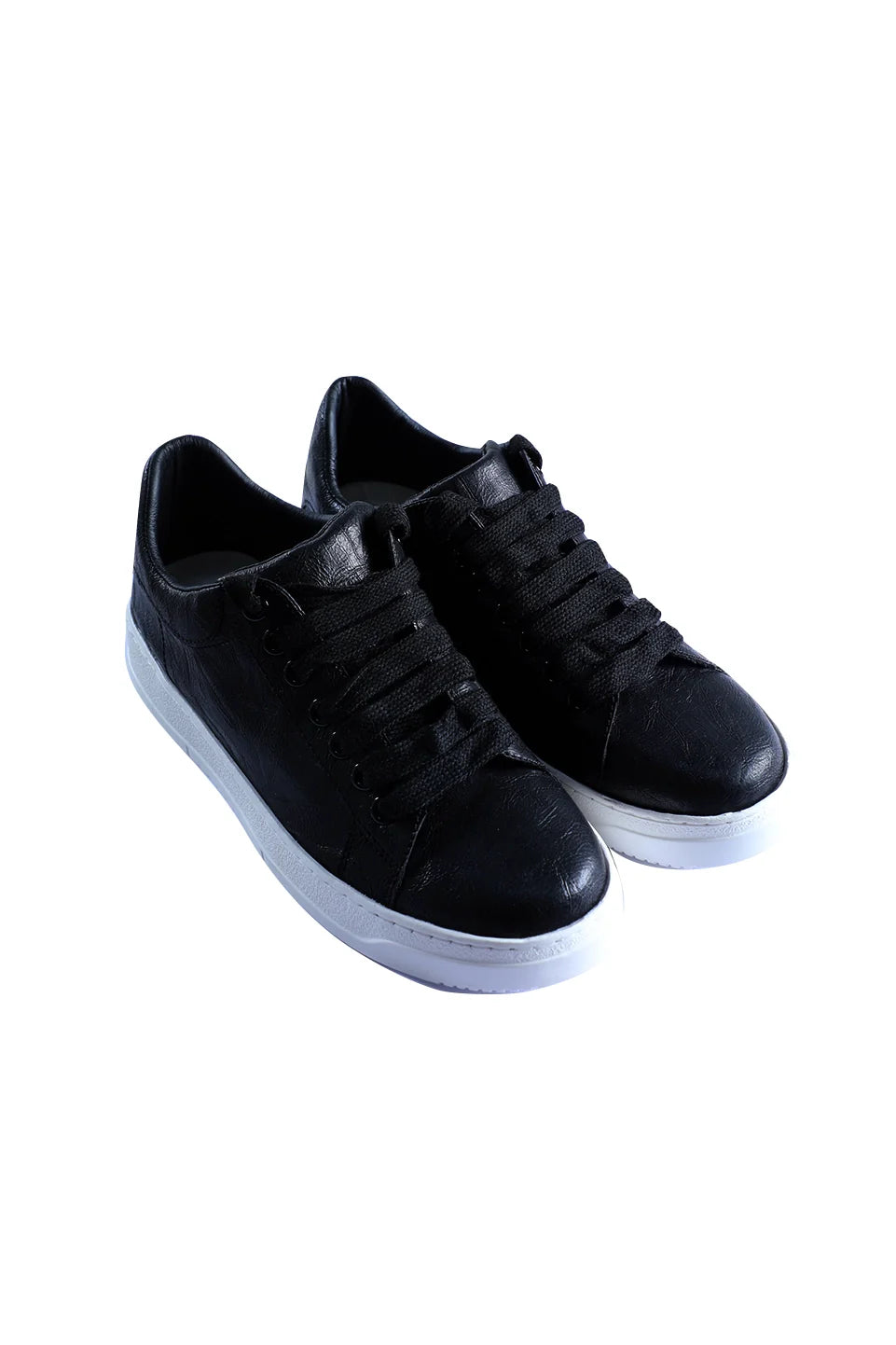 Black Casual Shoes With Wide White Laces