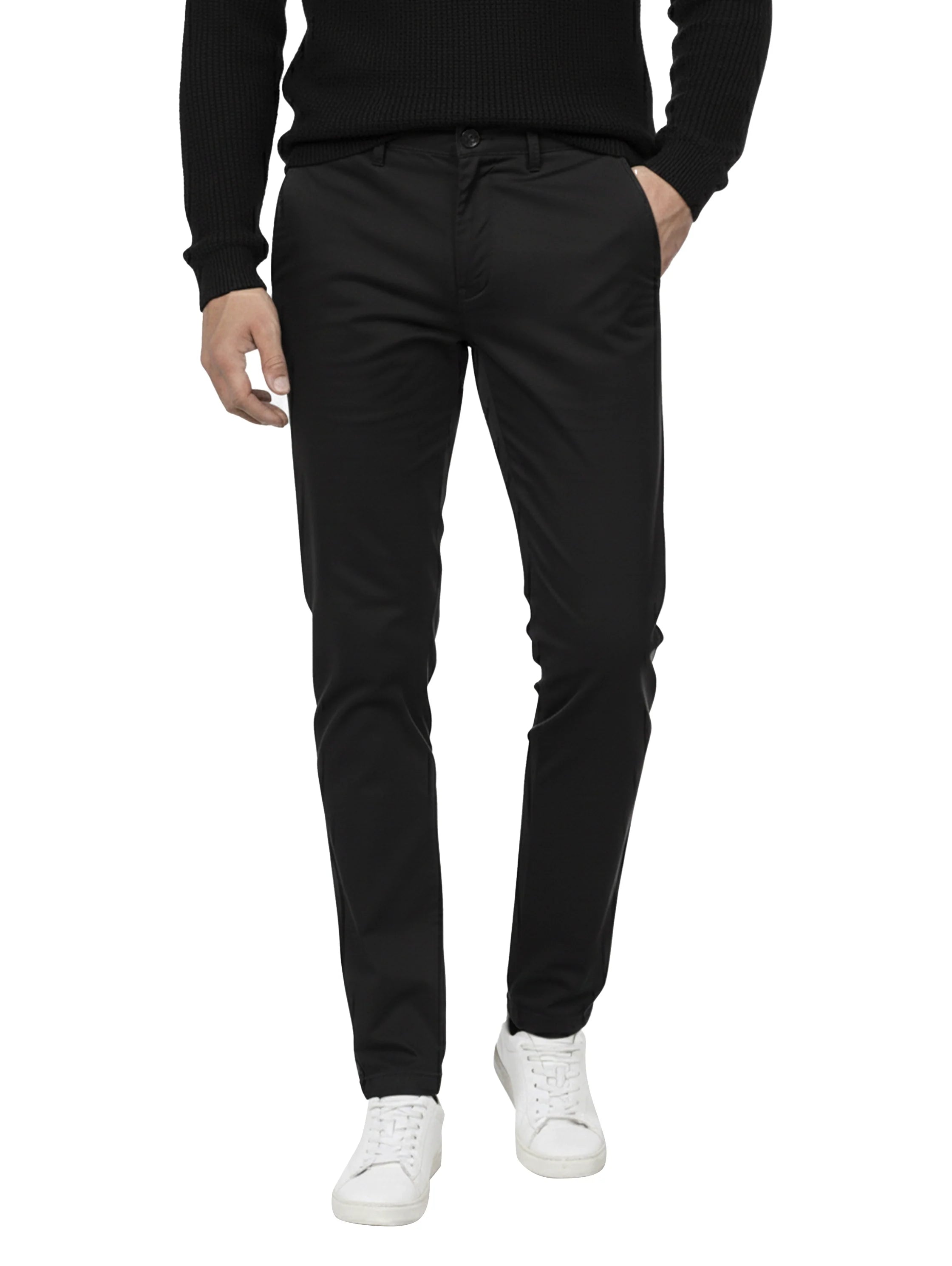 Black Casual Chino Pant with Zipper & Button to Close