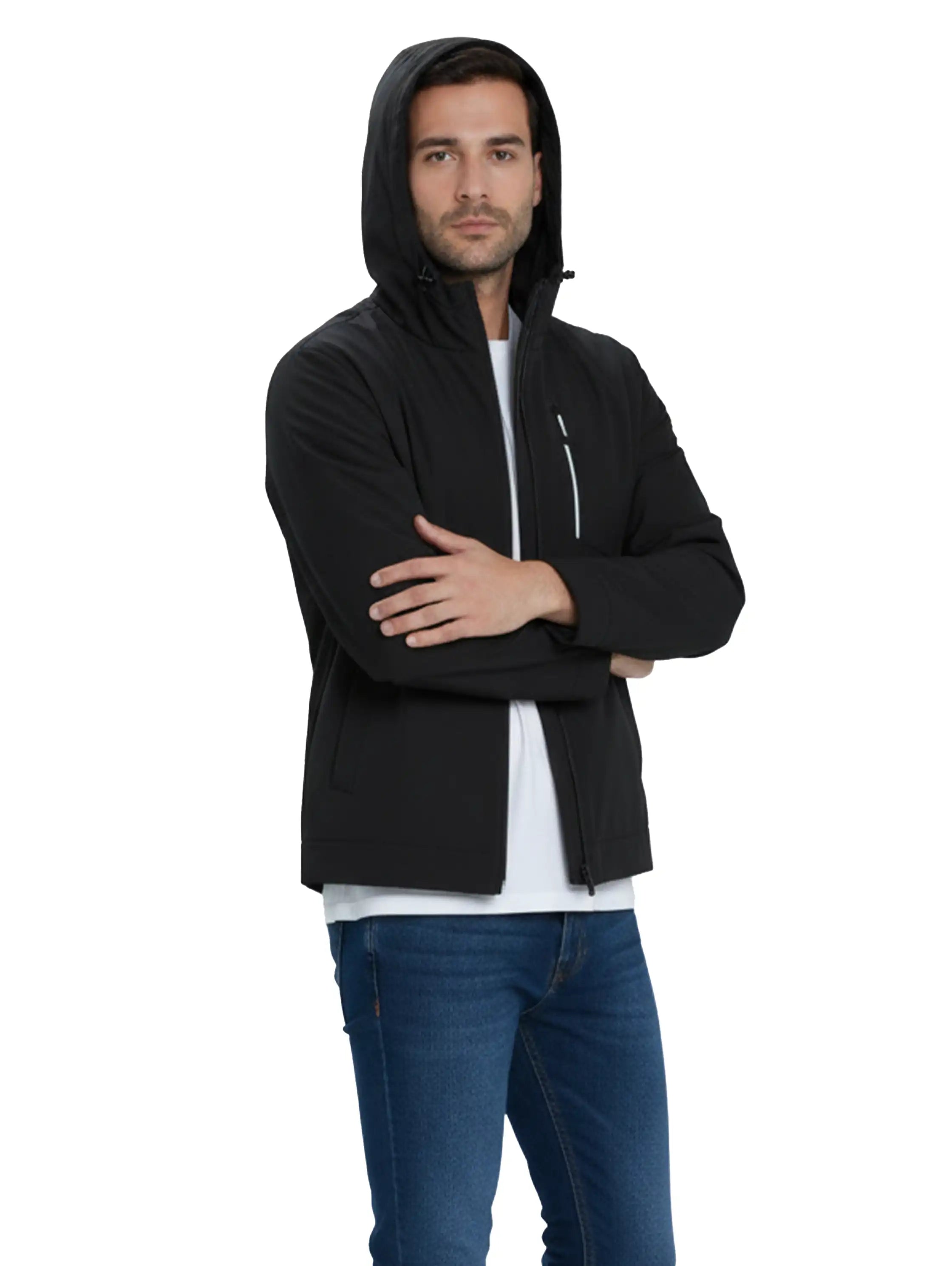Black Zippered Jacket With Hood