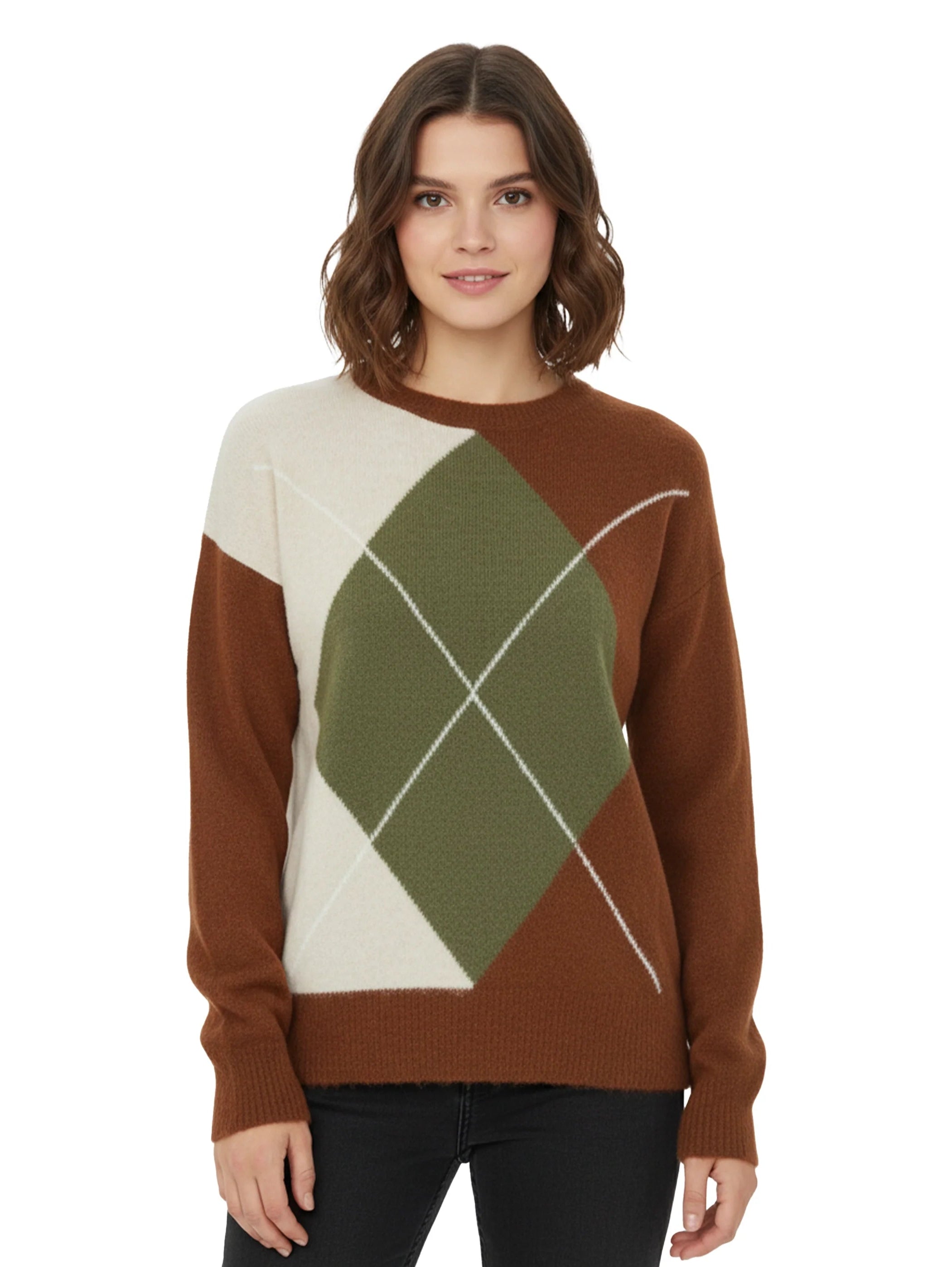 Brown Pullover With Diamond Shape Design