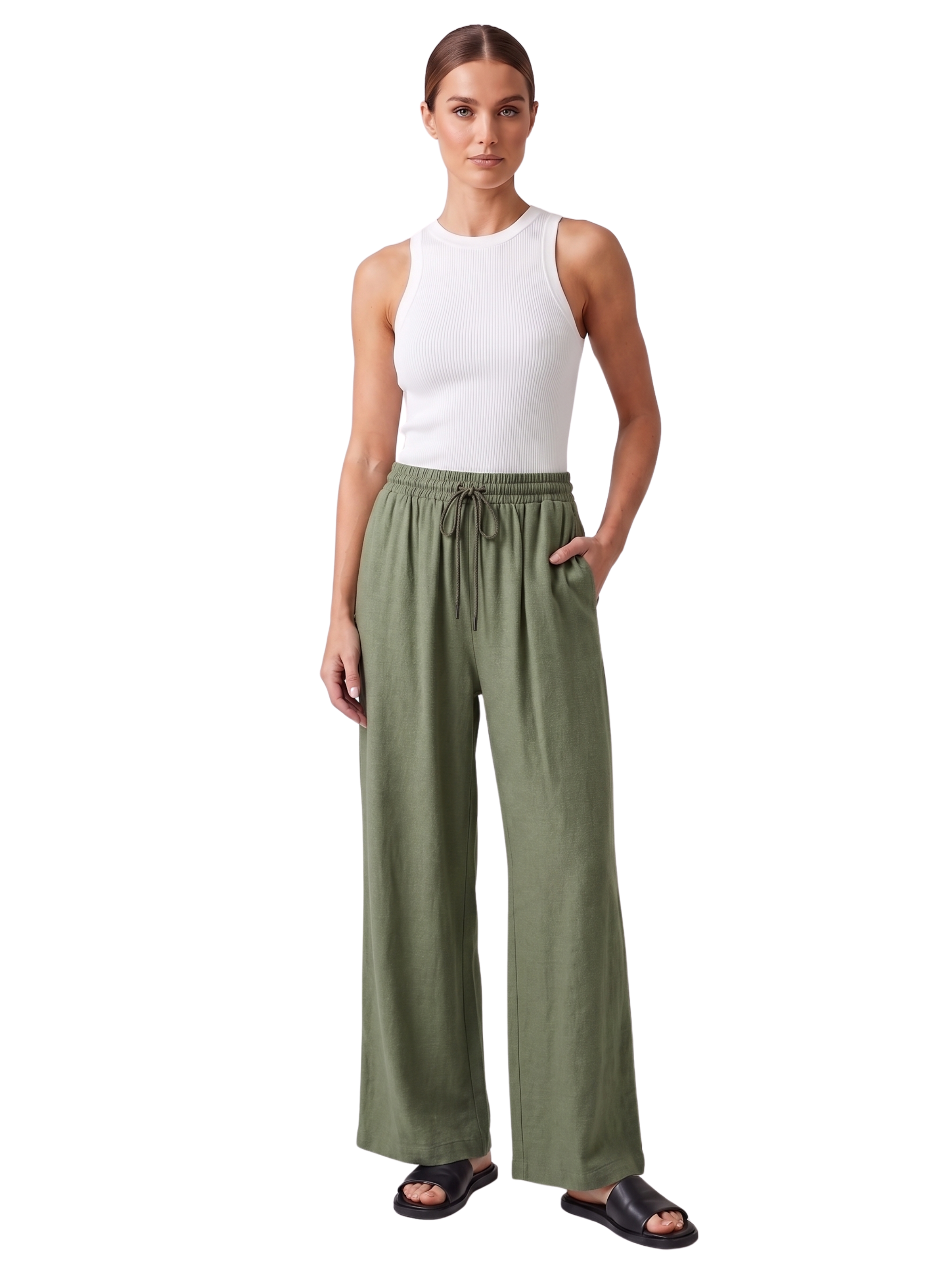 Mint Wide Leg Drawstring Linen Pants