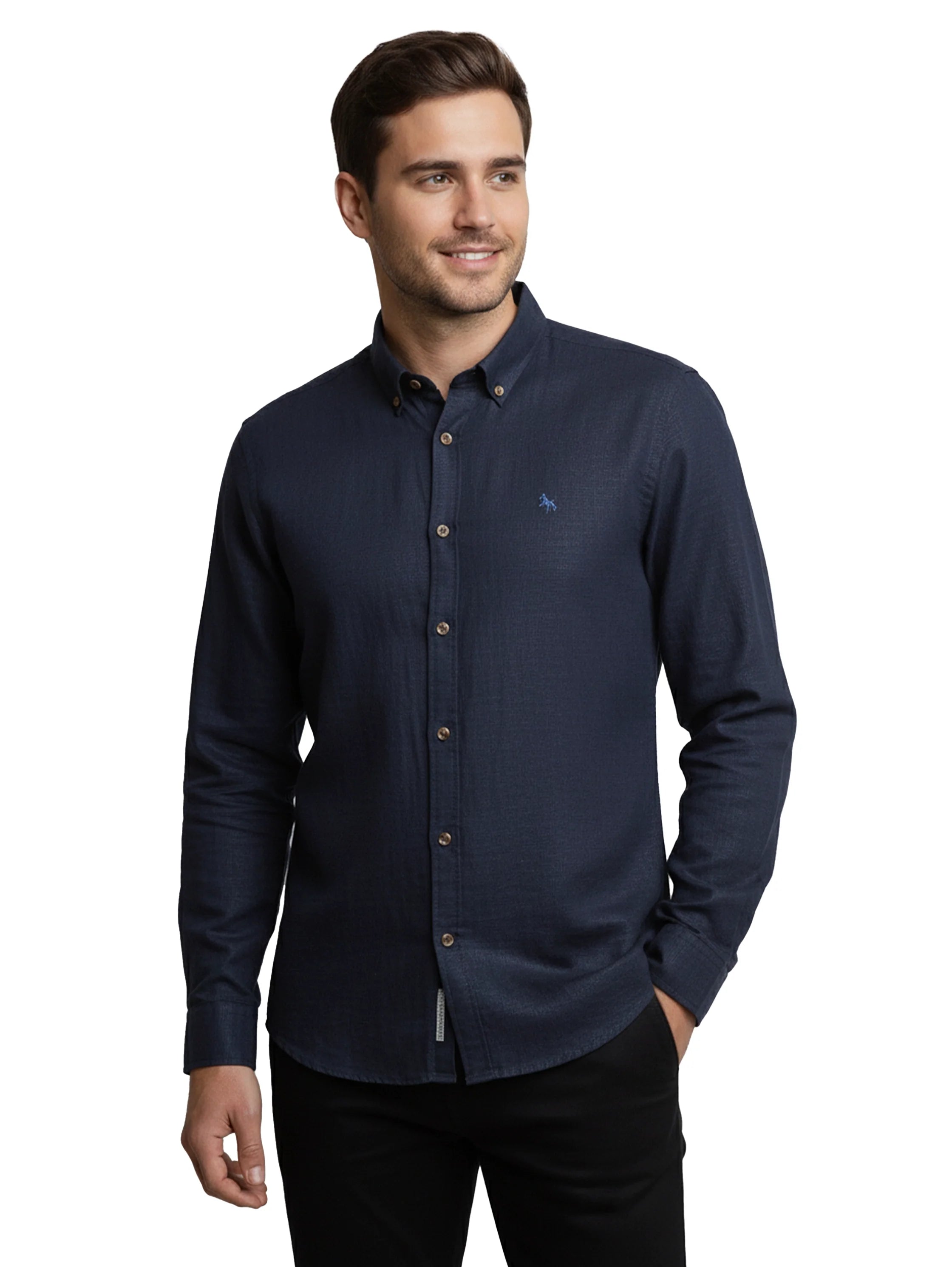 Navy Casual Shirt With Button Collar Down