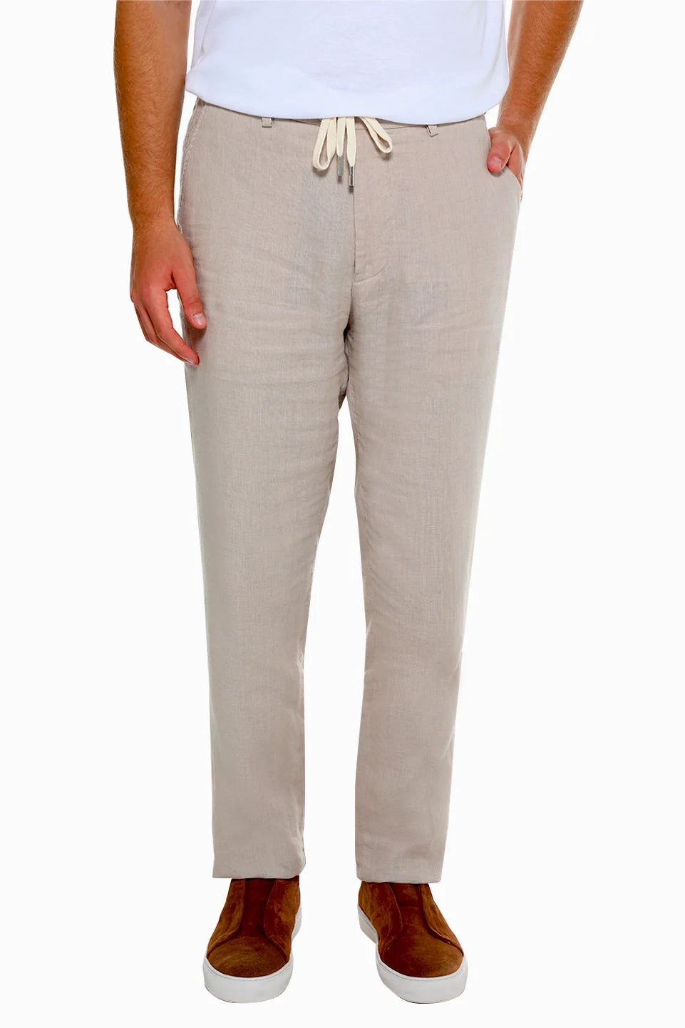 Beige Linen Pant With Waisted Tie
