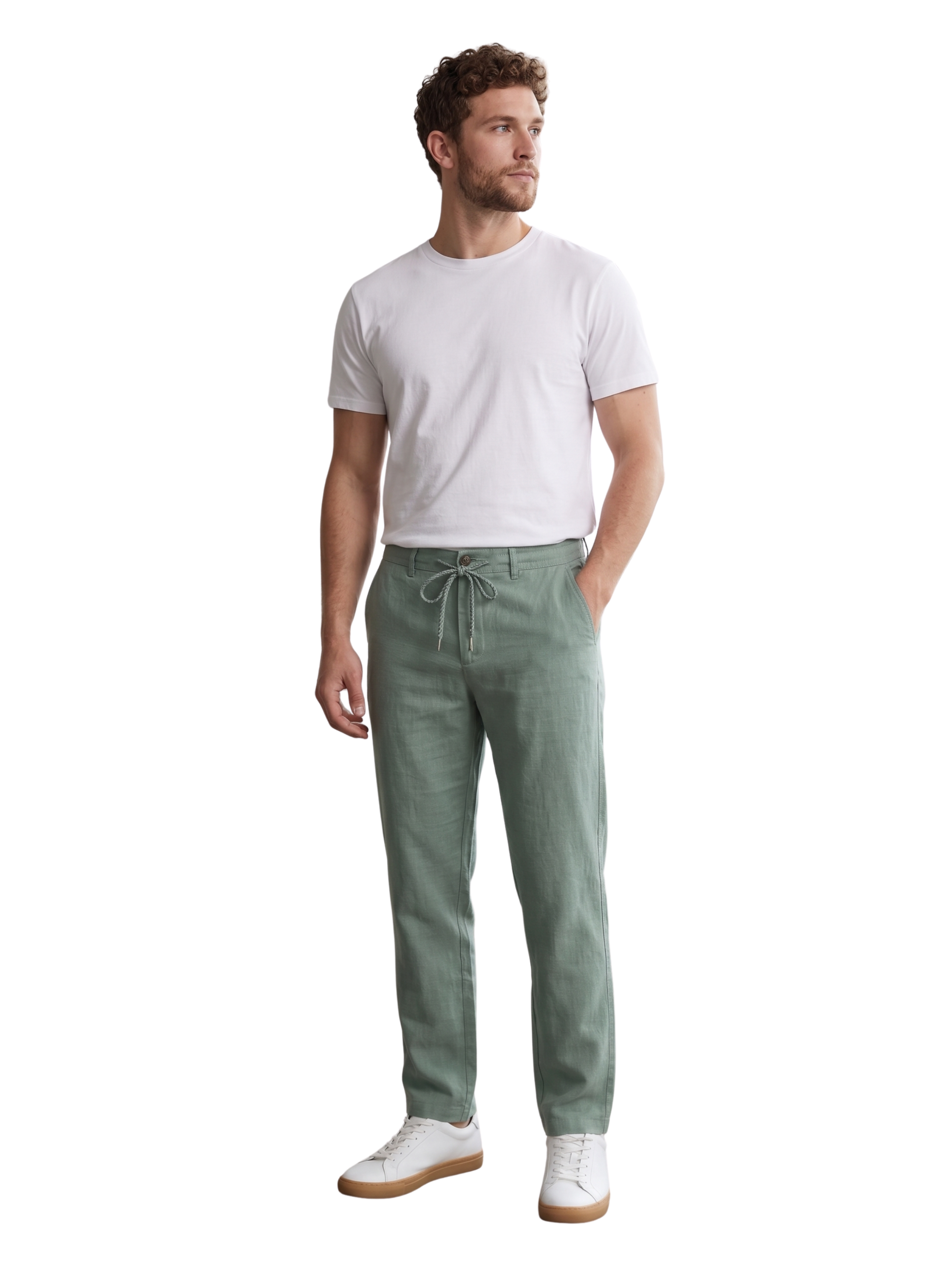 Casual Summer Khaki Linen Drawstring Pants