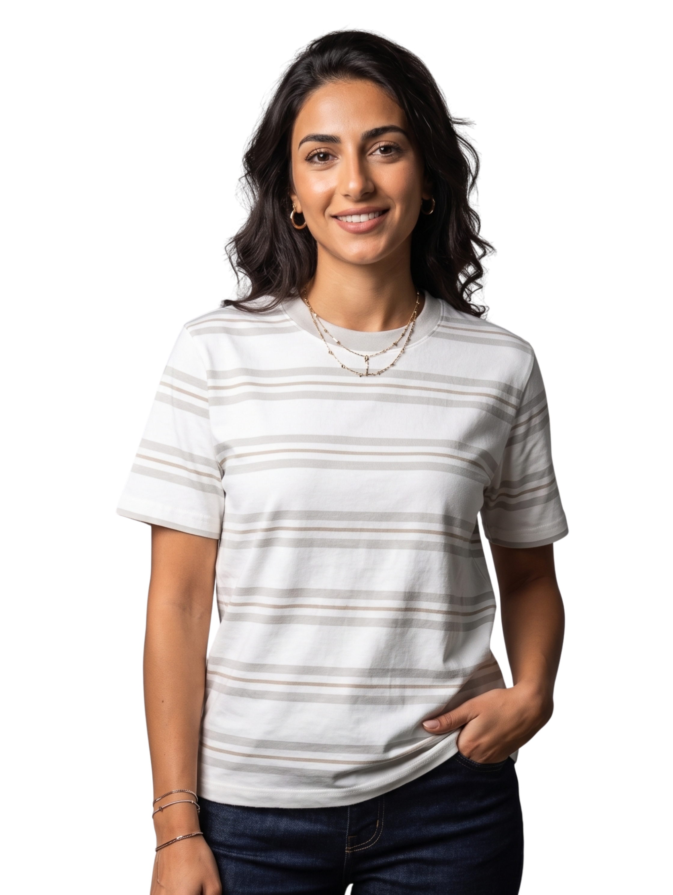 Grey Short Sleeved Striped T-Shirt