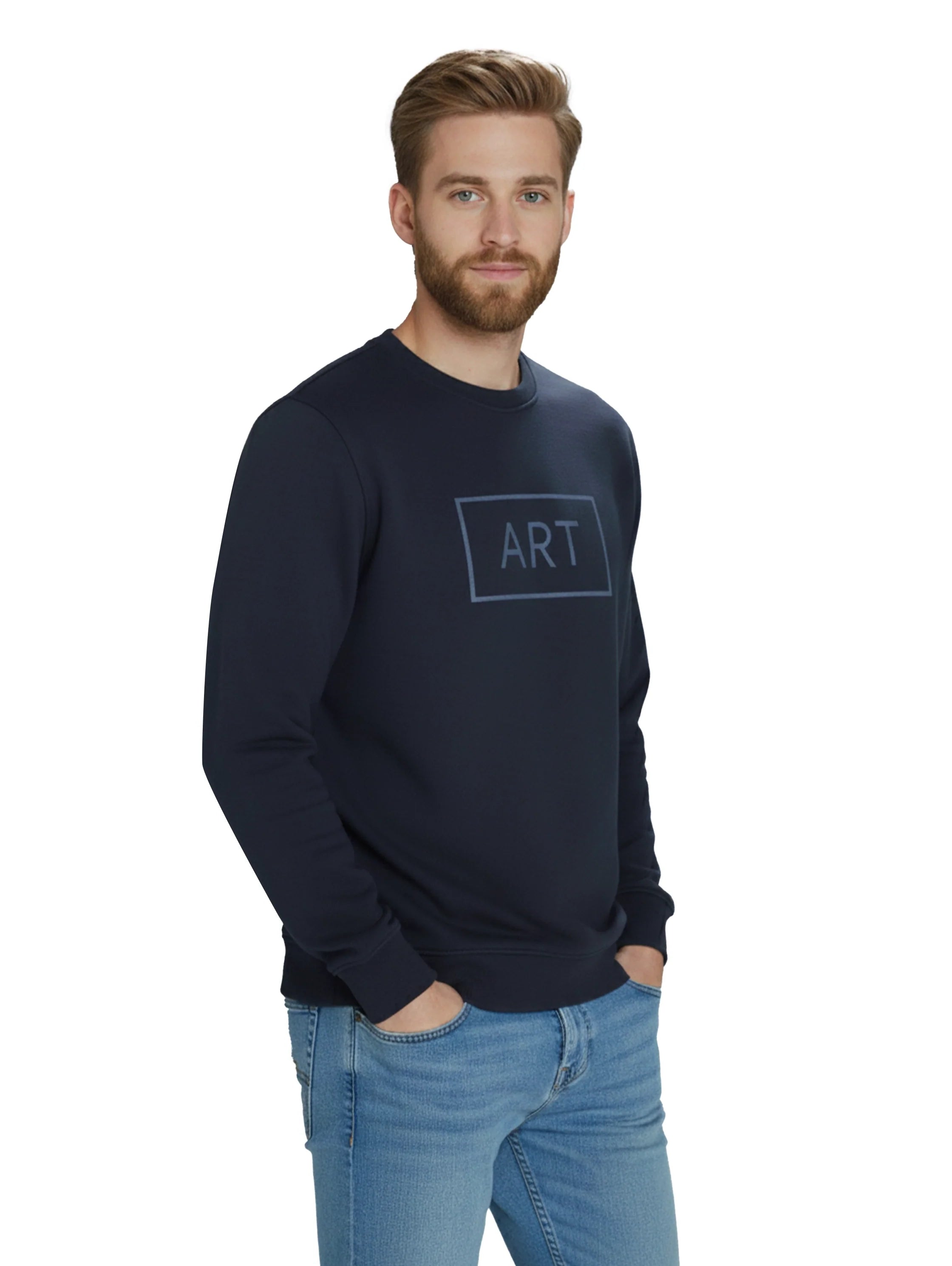 Navy Sweater with " Art" Front Design