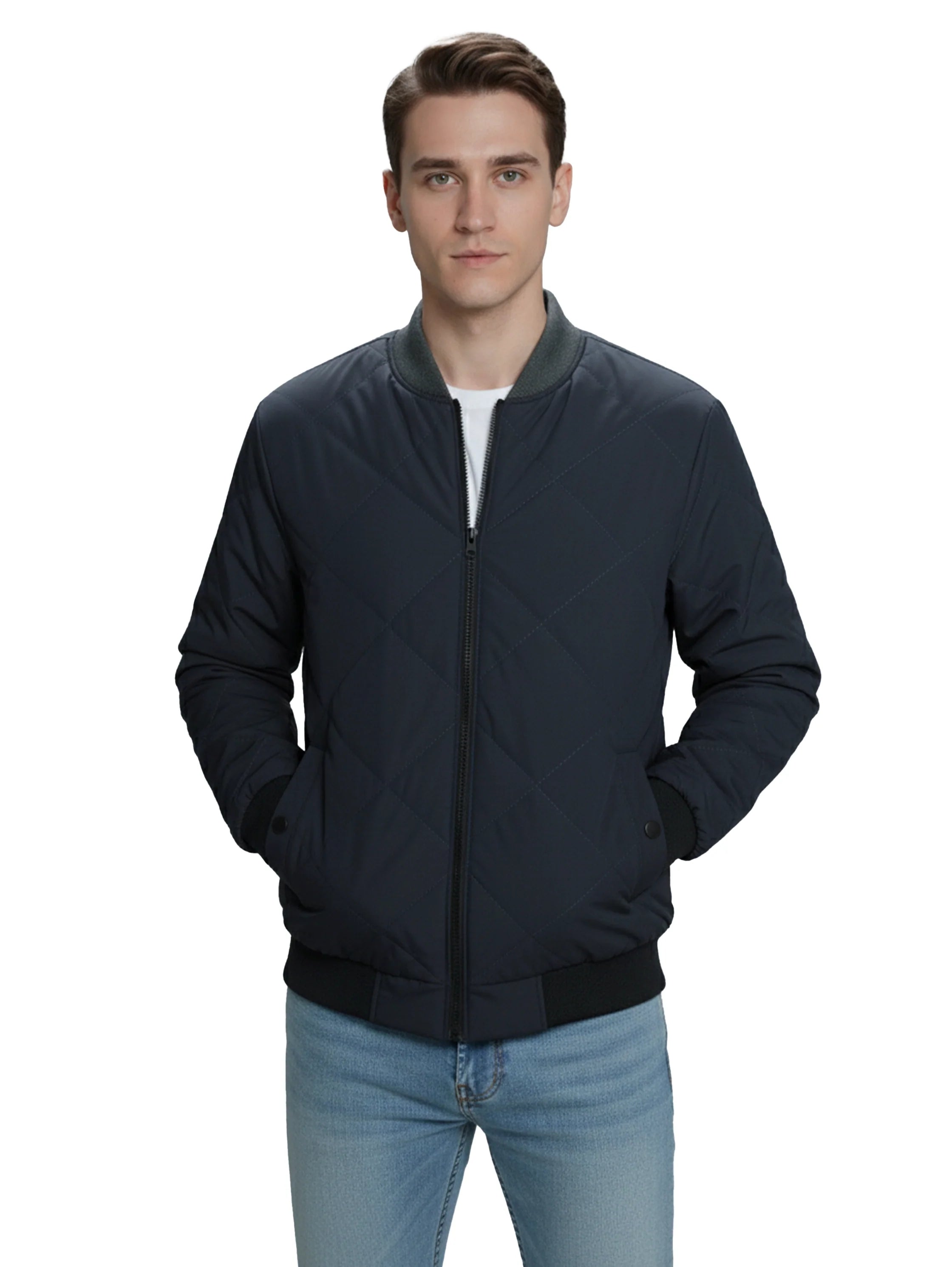 Navy Puffer Padded Jacket With Zipper To Close