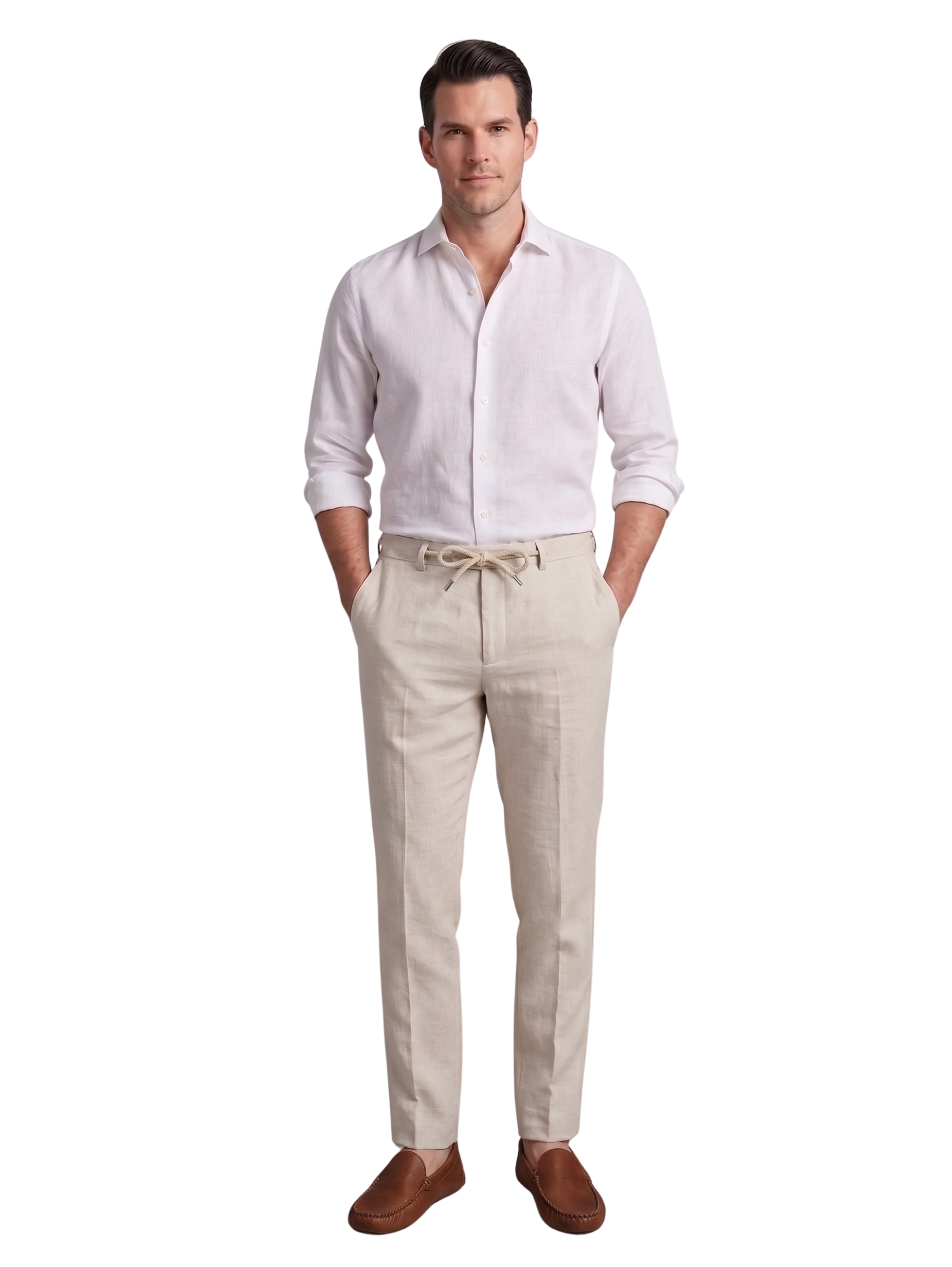 Beige Regular Fit Linen Pants