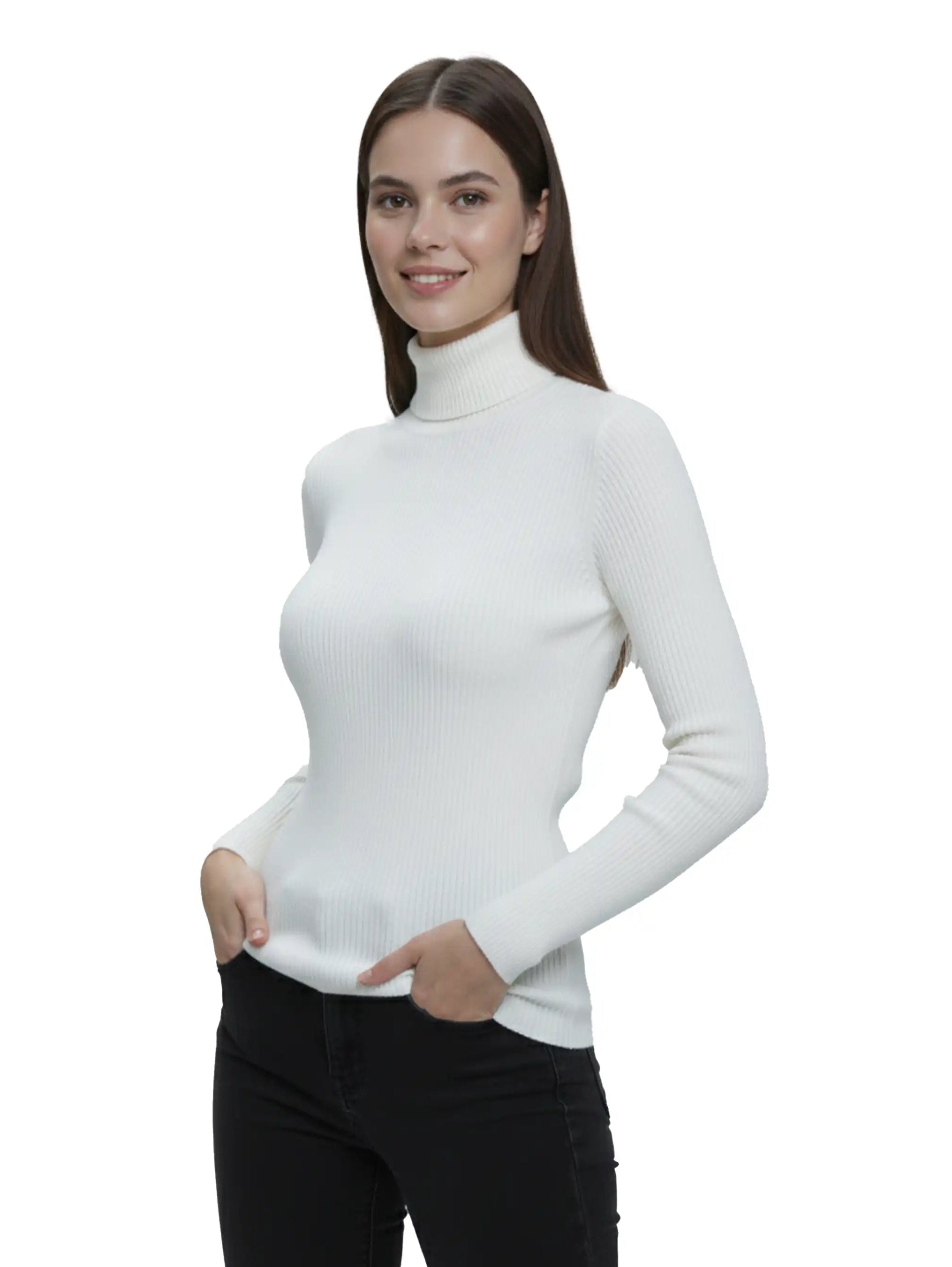 Offwhite Ribbed High Neck Sweater