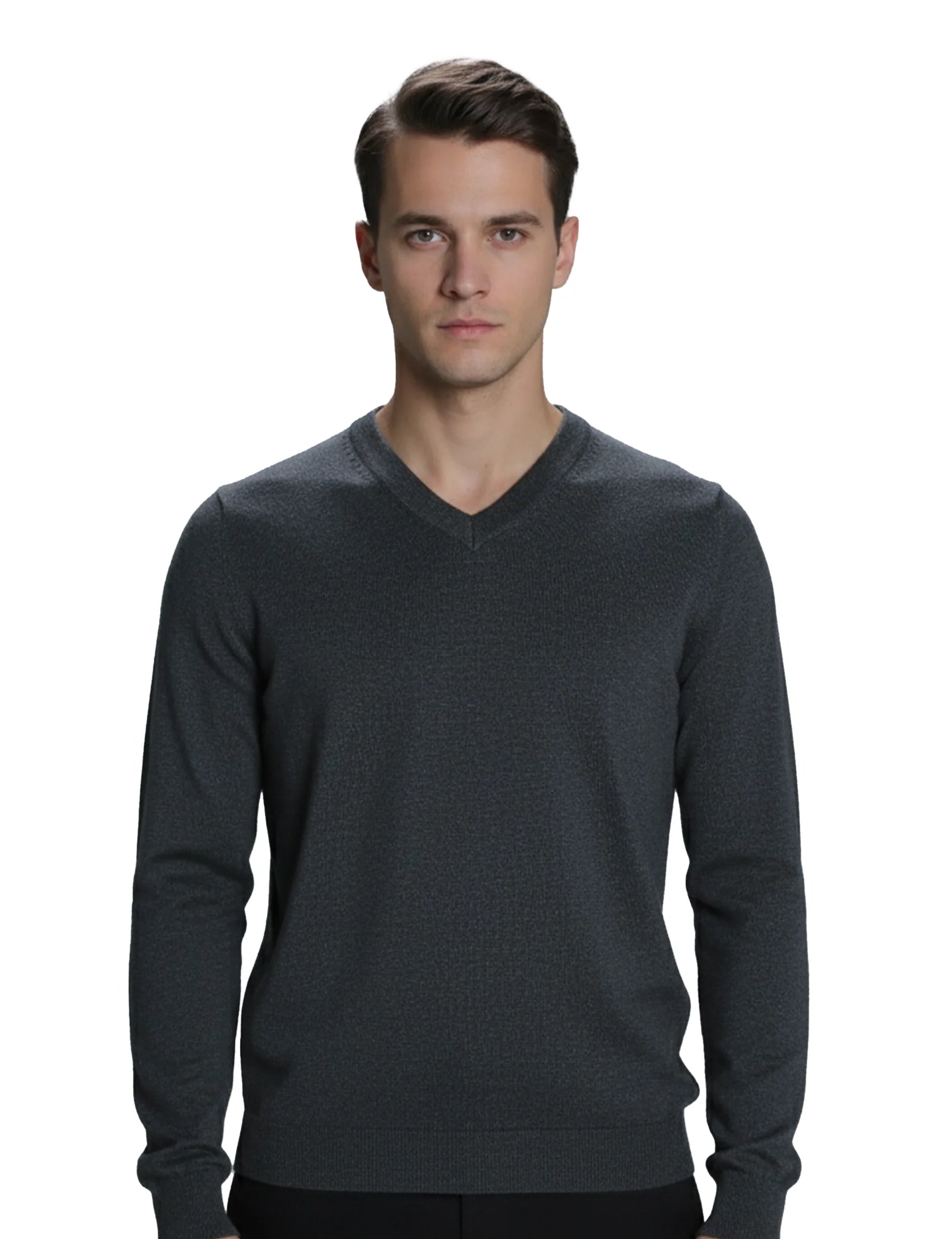 Dark Grey V-Neck Long Sleeved Knitwear Pullover