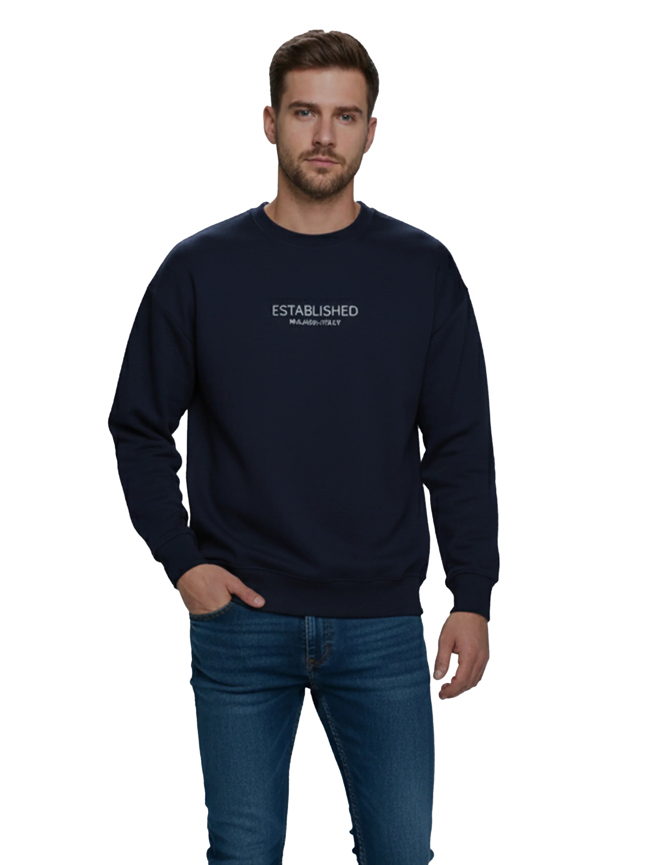 Navy Cotton Sweater With Back & Front Design