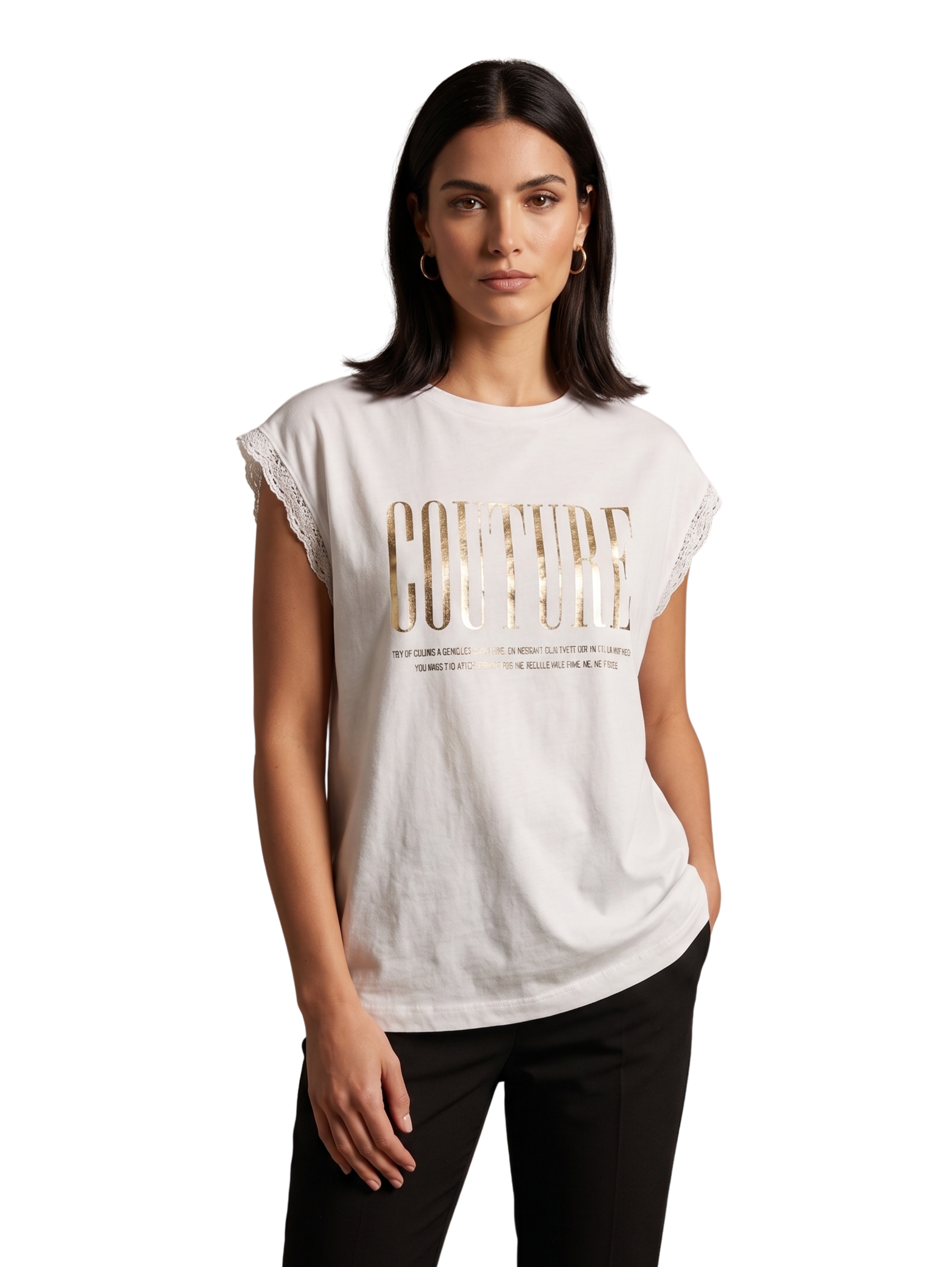 White Short Sleeved Printed T-Shirt With Sleeve Detail