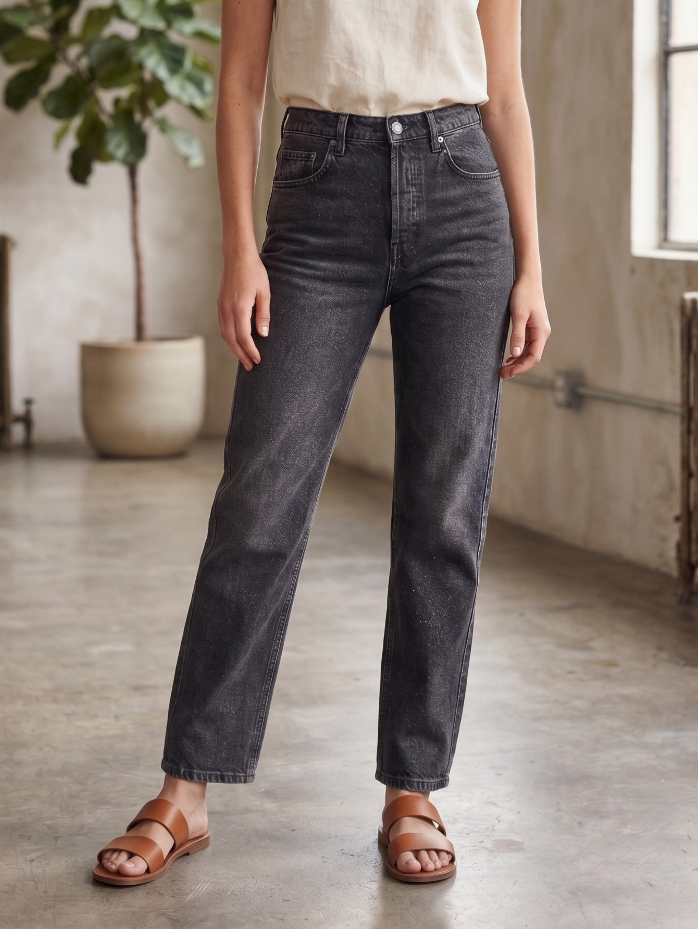 Anthracite Mom Fit Cut Denim Jeans