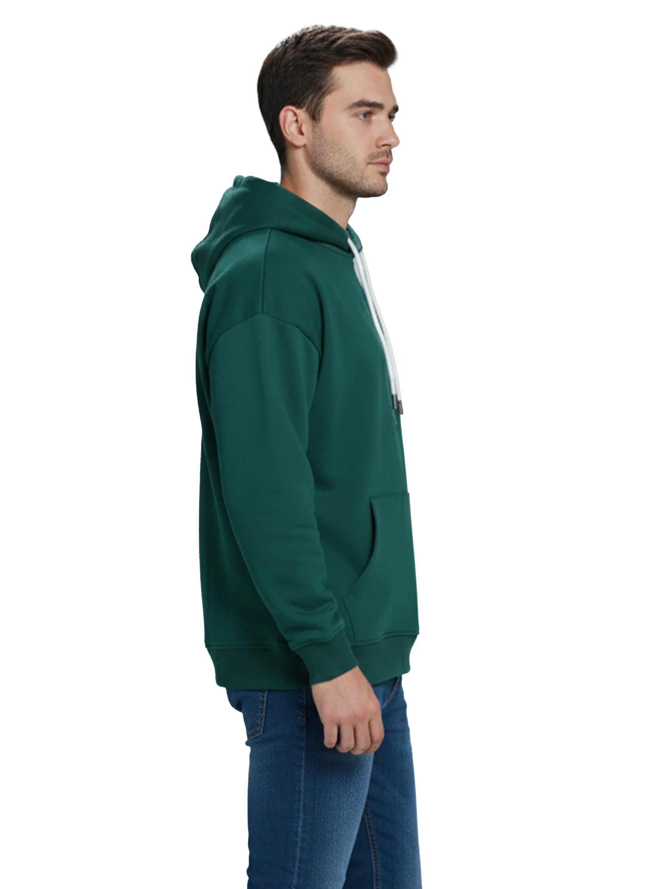 Green Cotton Hoodie With Adjustable Drawstring