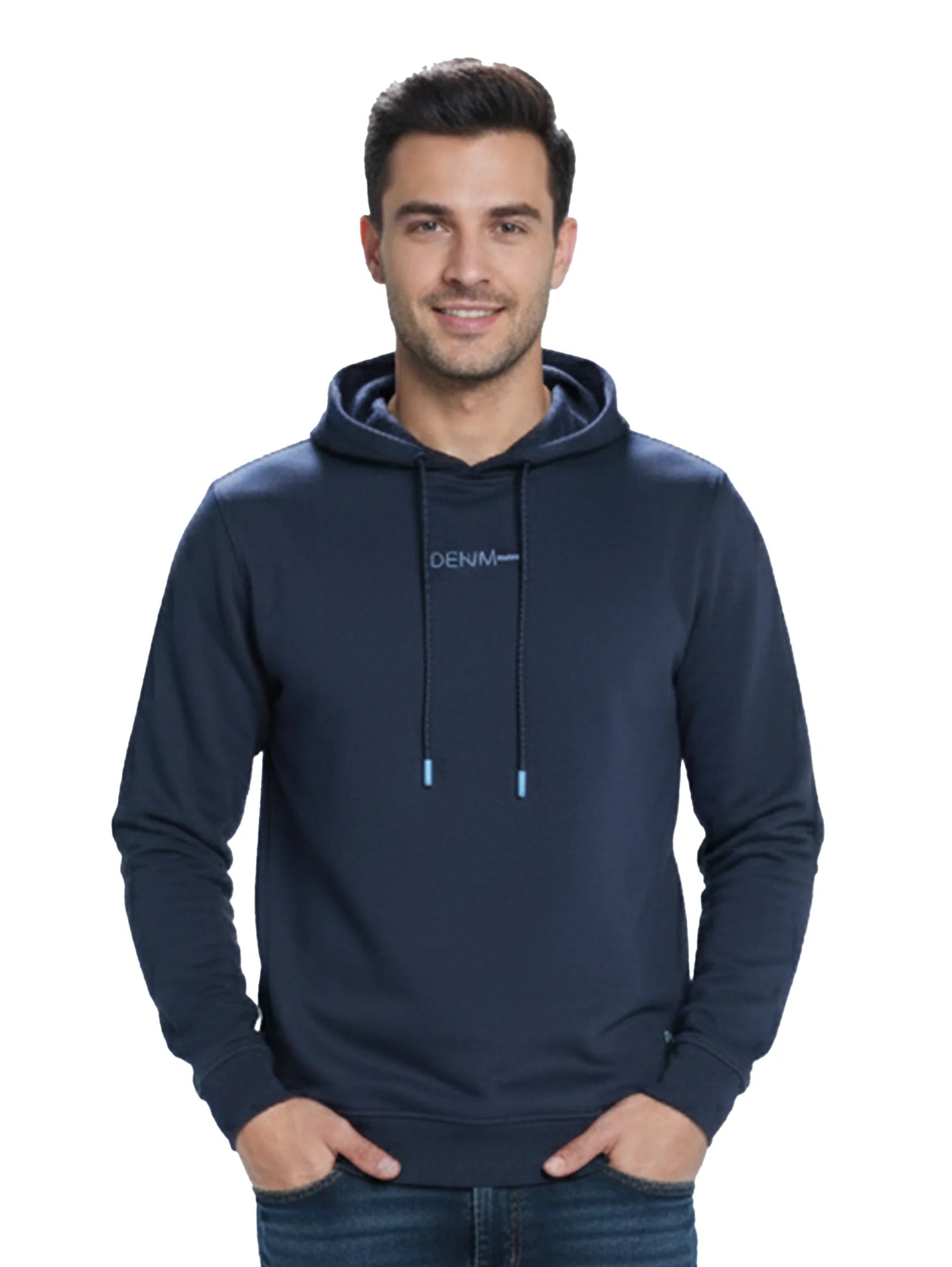 Navy Causal Hoodie With Adjustable Drawstring Hood