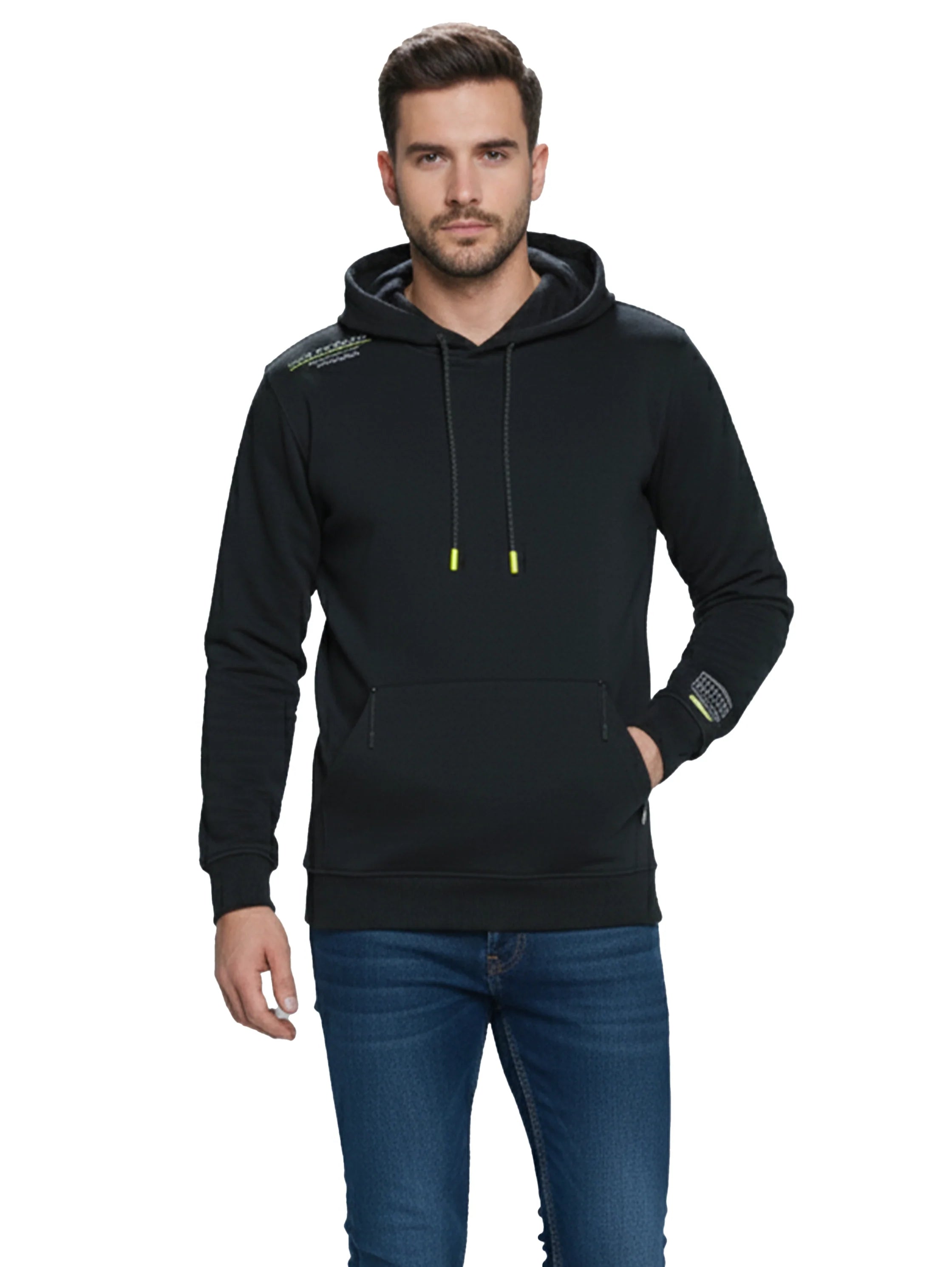 Long Sleeved Black Hoodie With Kangaroo Zippered Pocket