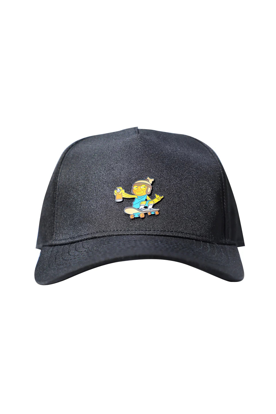Black Baseball Cap With Embroidered Cartoon On The Front