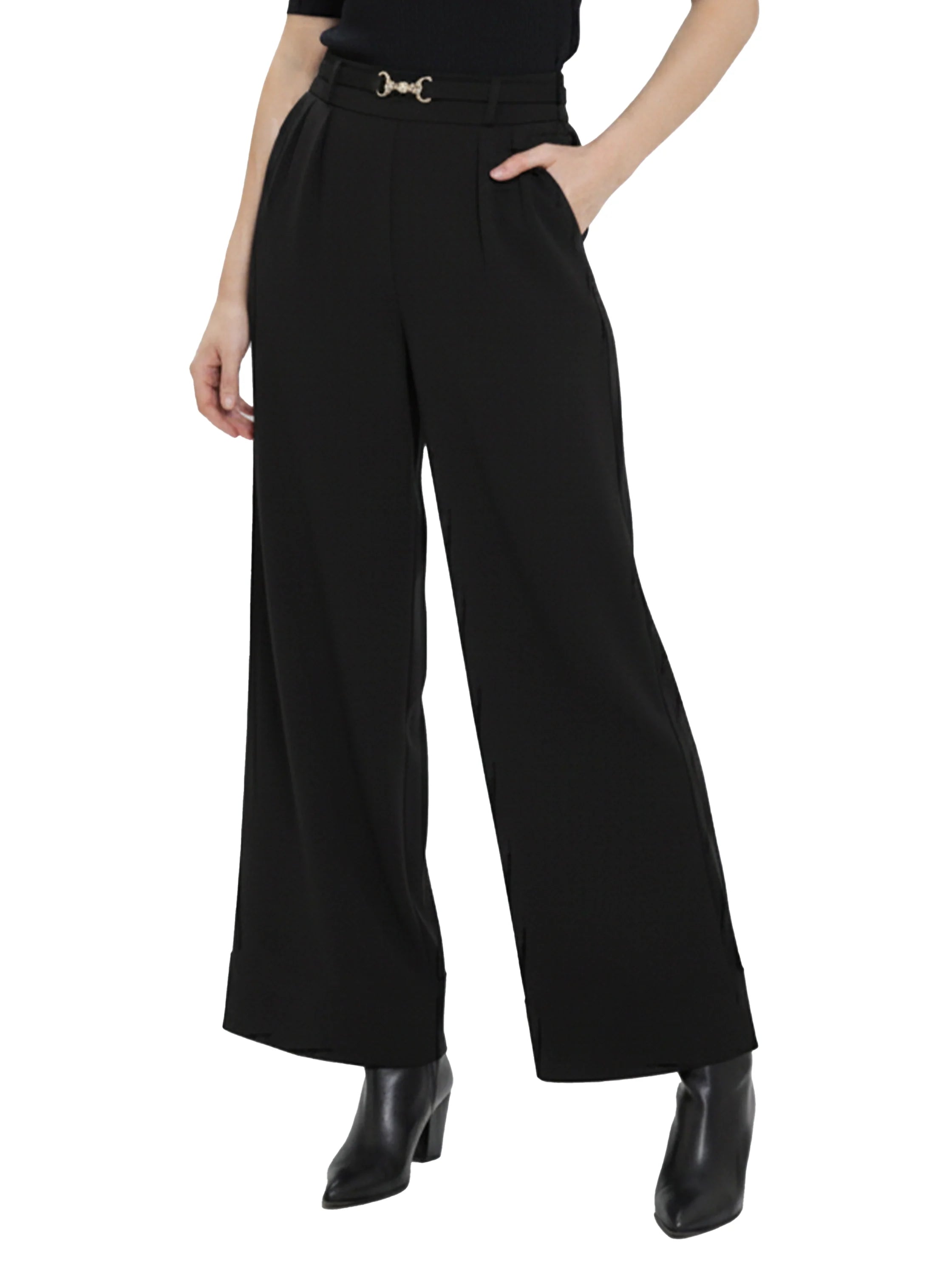 Black Wide Leg Classy Pant With Side Pockets