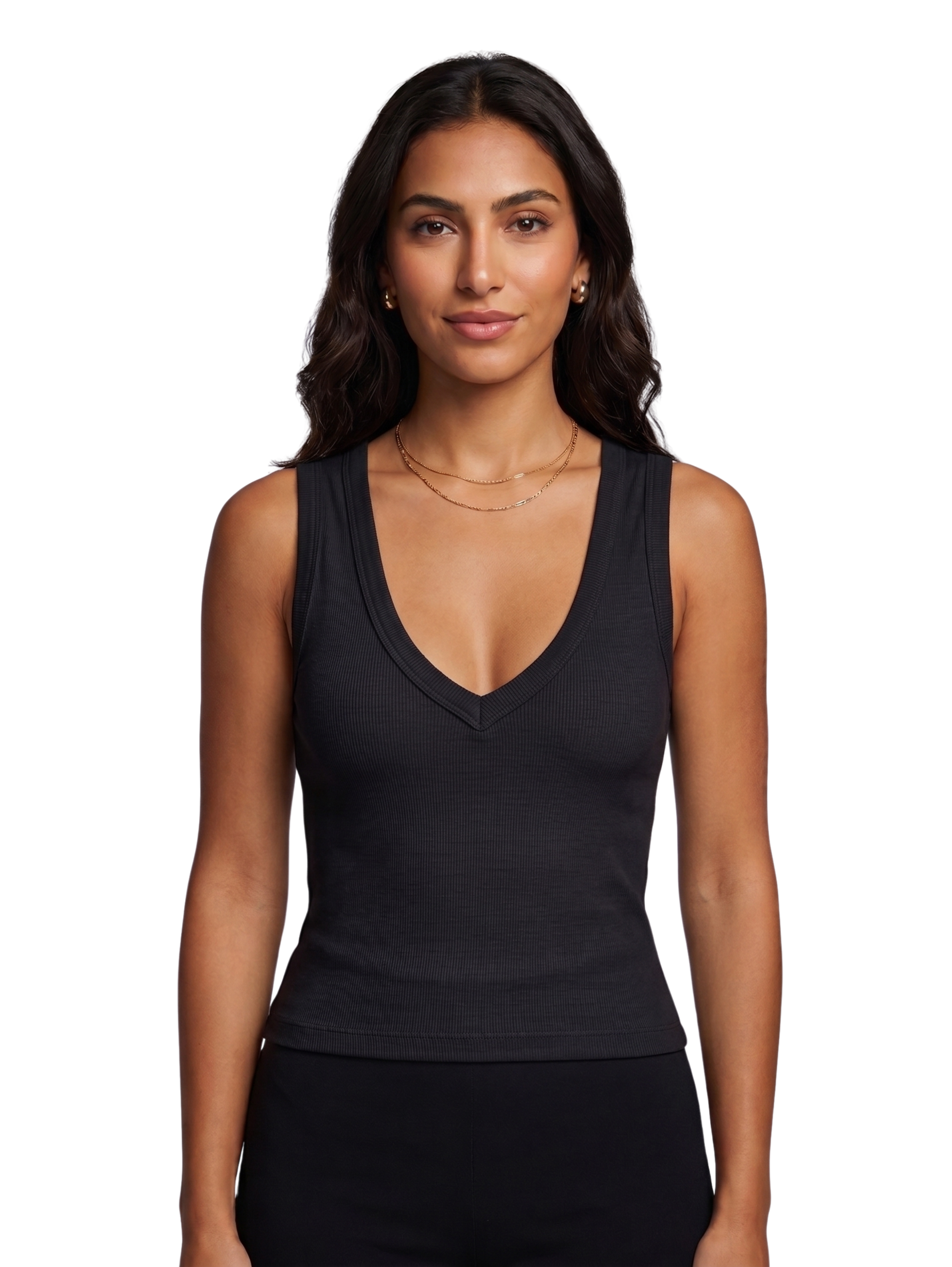 Black V Neck Sleeveless Basic Top