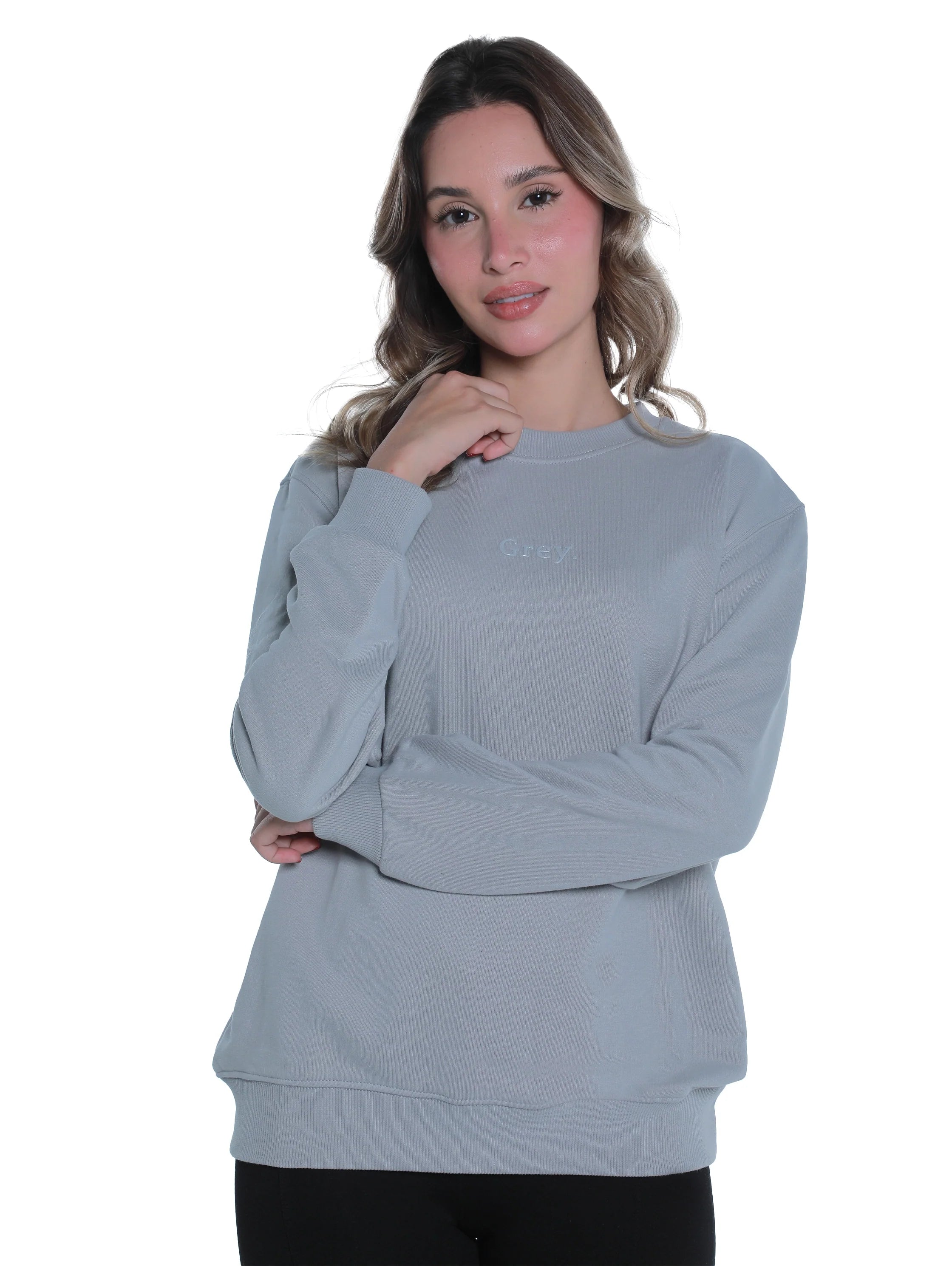 Grey Cotton Sweater With " Grey" Front Design