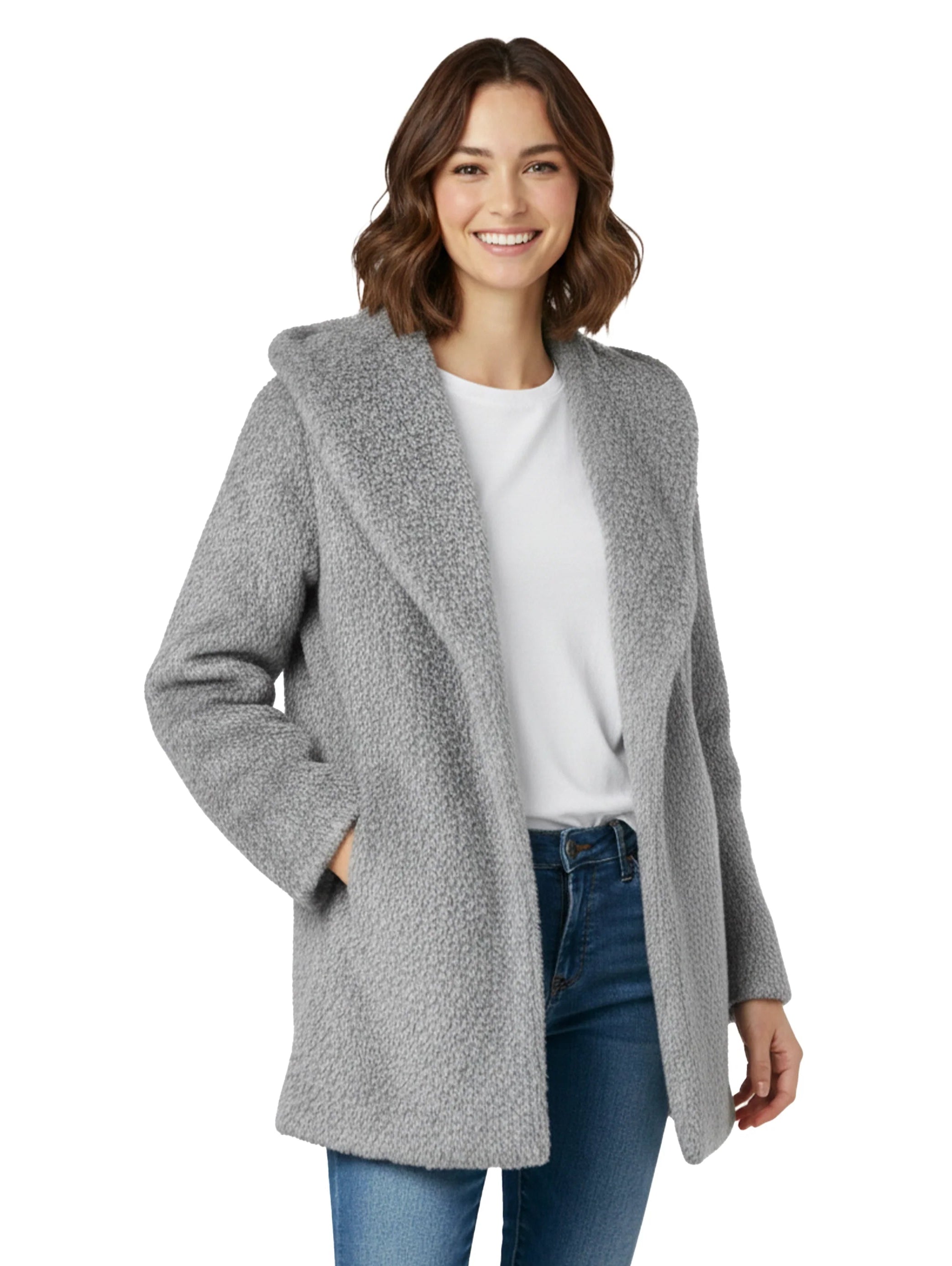 Grey Fure Coat With Side Pockets