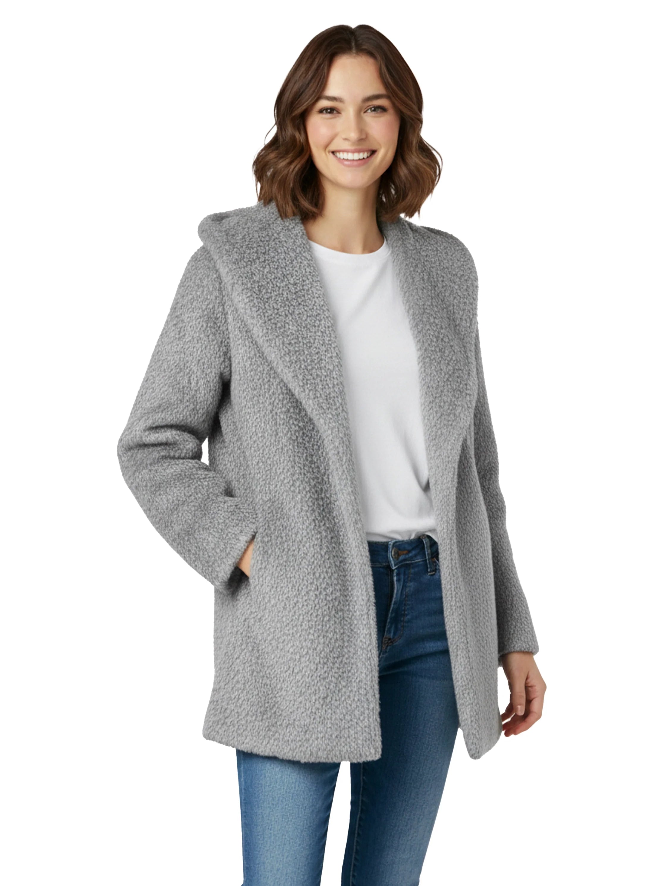 Grey Fure Coat With Side Pockets