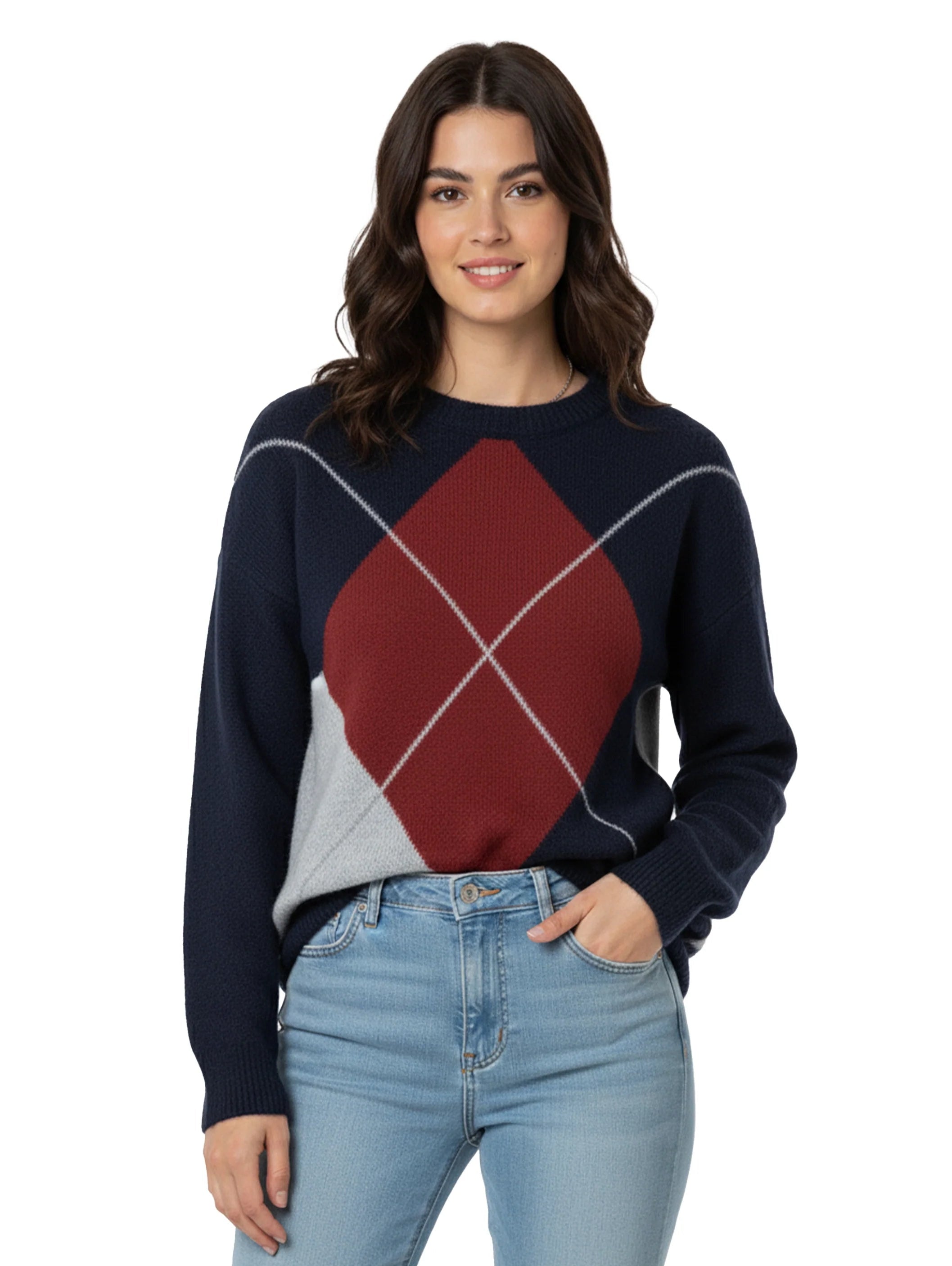 Navy Pullover With Diamond Shape Design