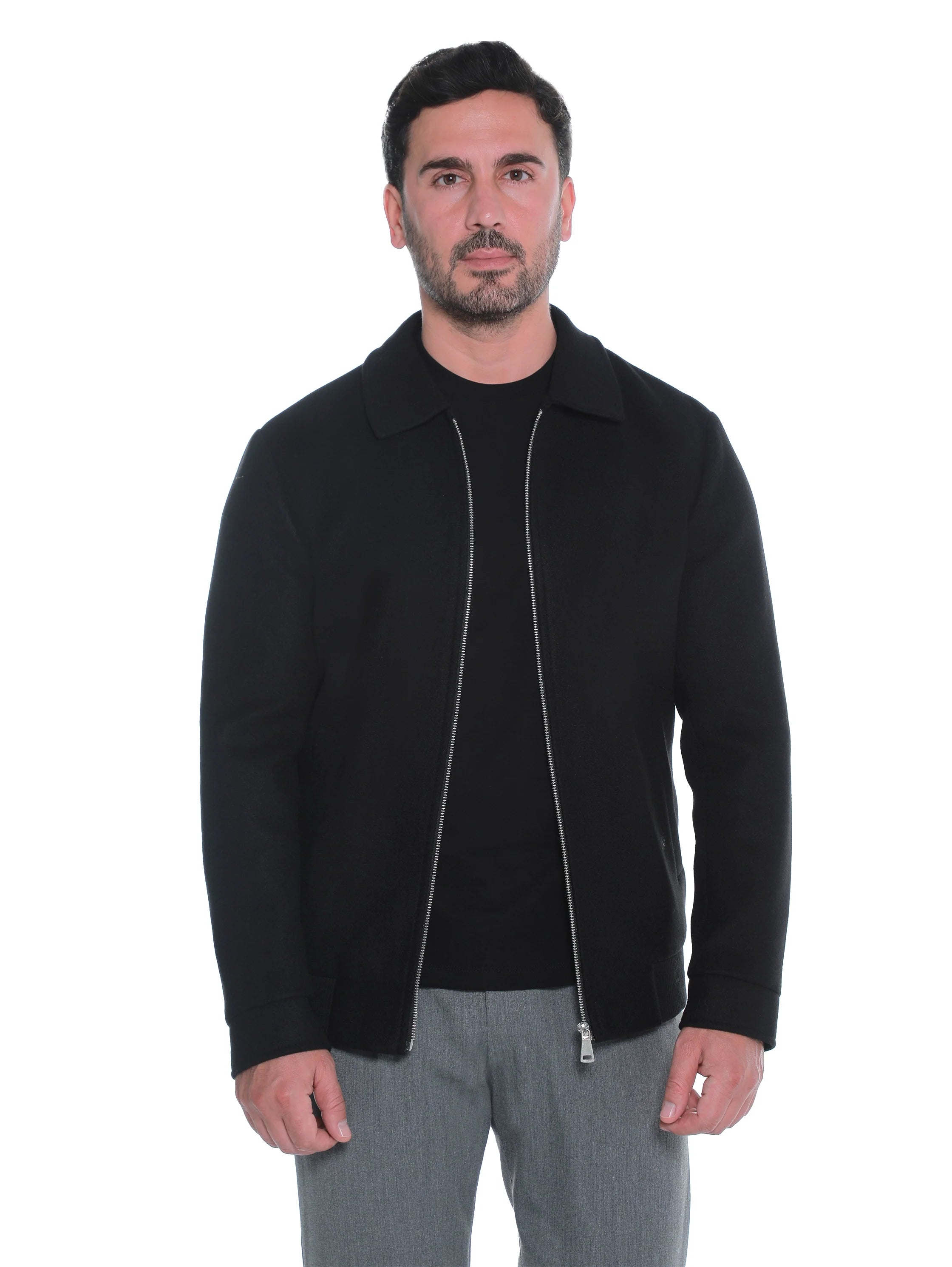 Black Zippered Jacket With Collar